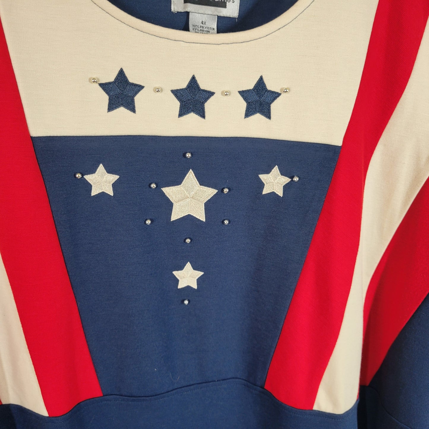 Maggie Barnes 4X Plus Size Patriotic Dress Red White Blue Embroidered SWE31E