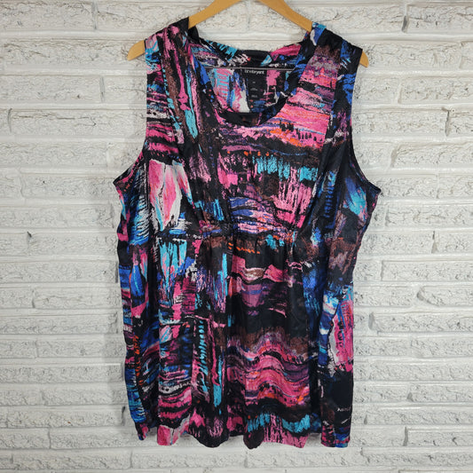 Lane Bryant Tunic Mini Dress 24 Plus Size Watercolor Neon Pink Blue WAT43E