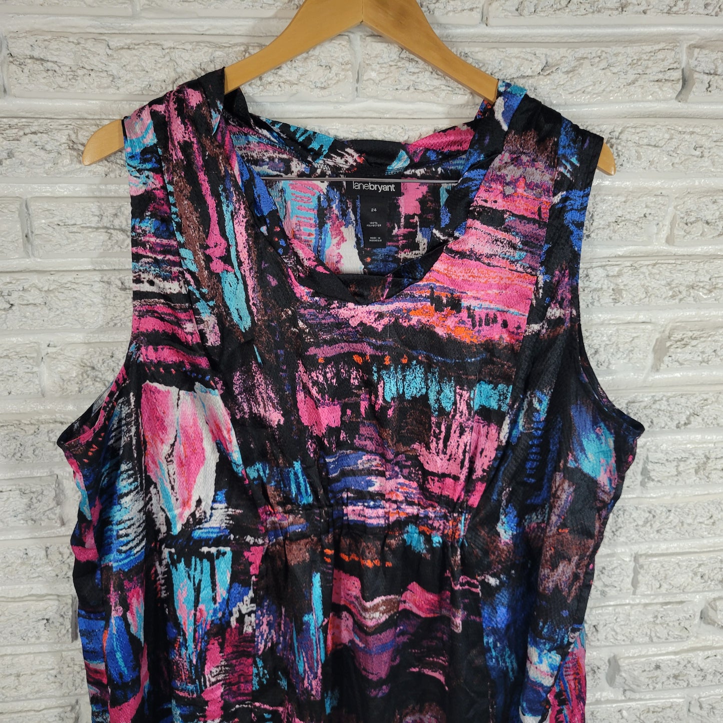Lane Bryant Tunic Mini Dress 24 Plus Size Watercolor Neon Pink Blue WAT43E
