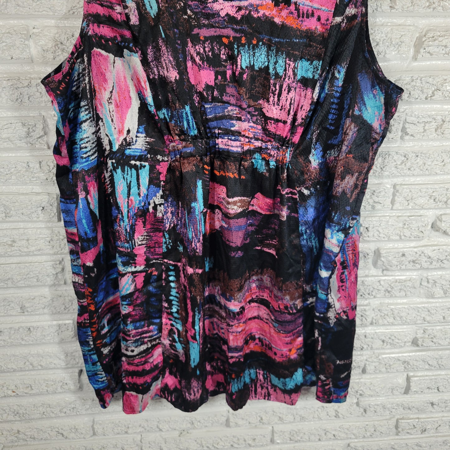 Lane Bryant Tunic Mini Dress 24 Plus Size Watercolor Neon Pink Blue WAT43E