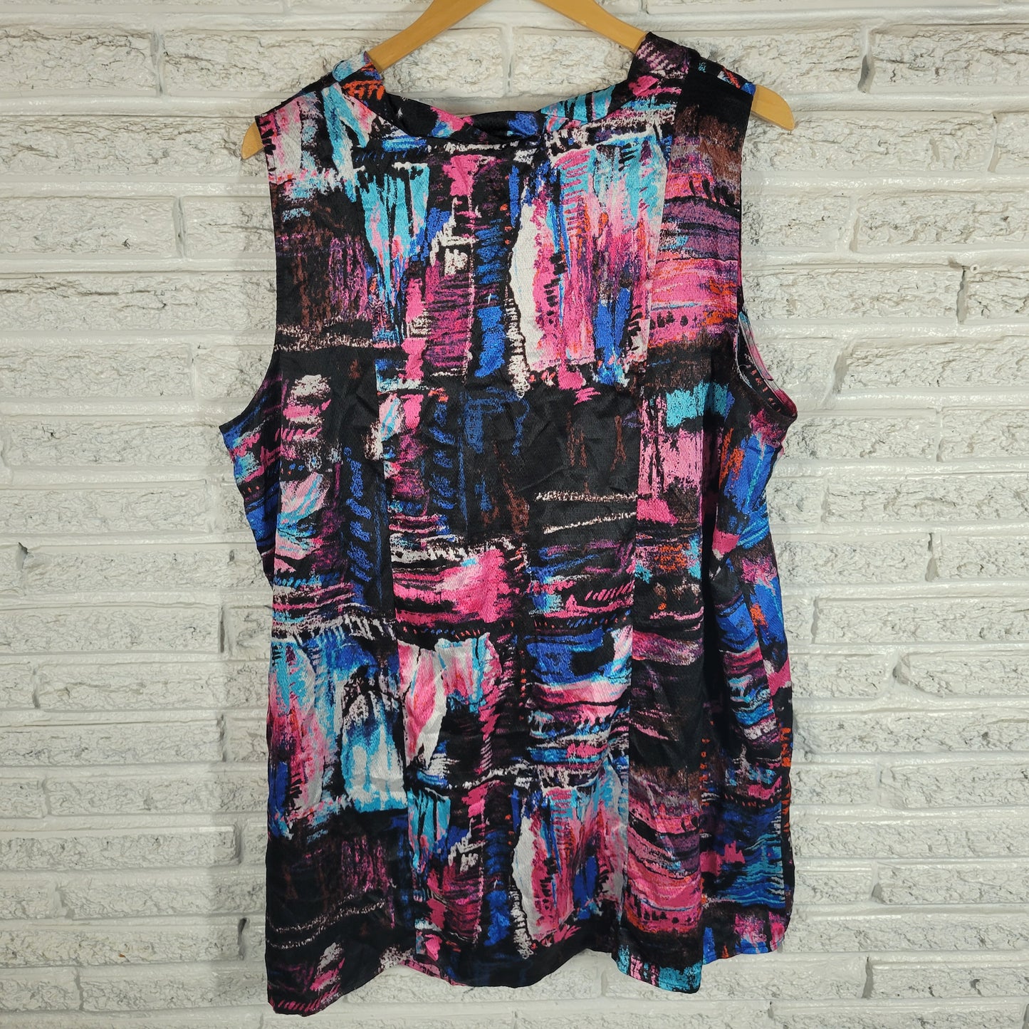 Lane Bryant Tunic Mini Dress 24 Plus Size Watercolor Neon Pink Blue WAT43E