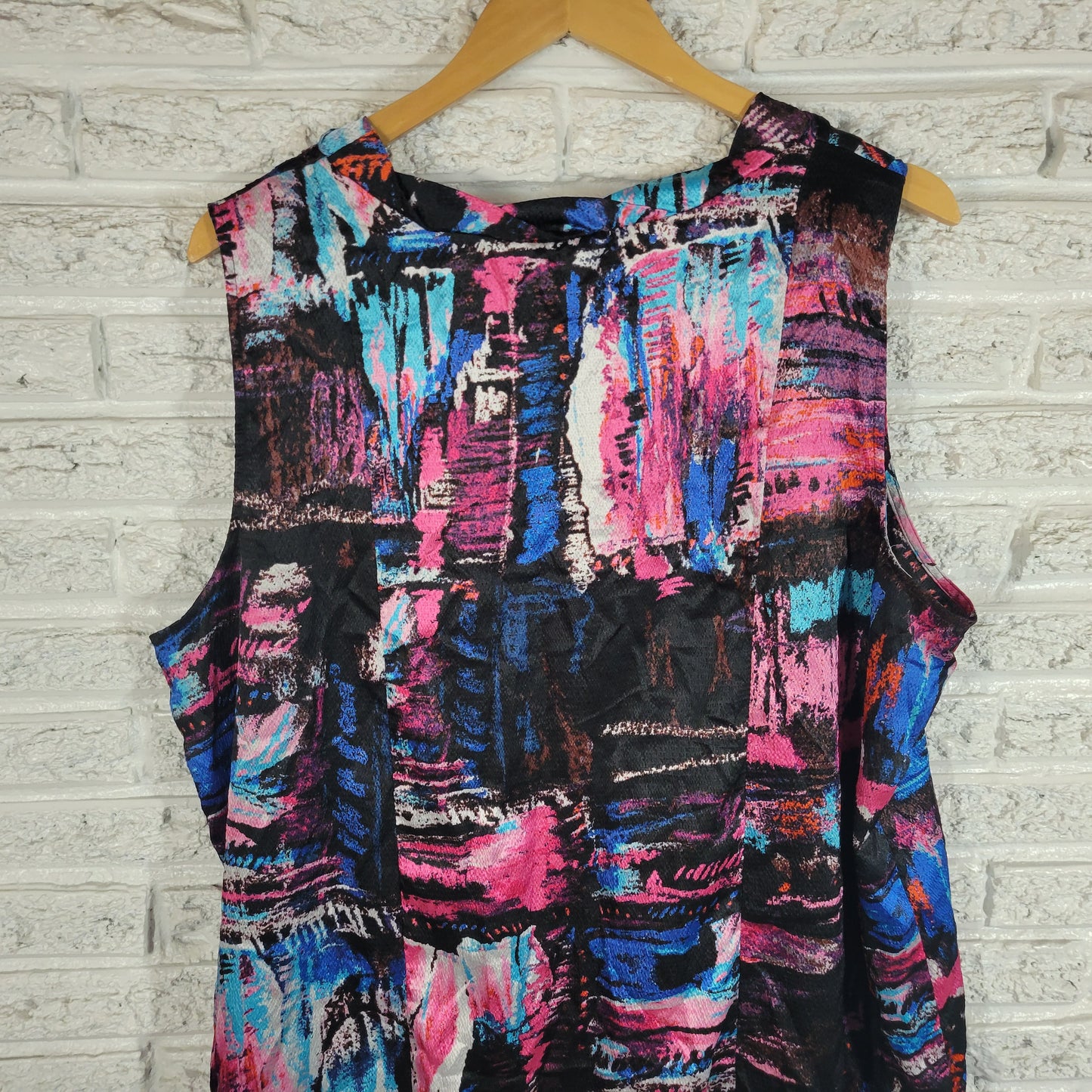 Lane Bryant Tunic Mini Dress 24 Plus Size Watercolor Neon Pink Blue WAT43E