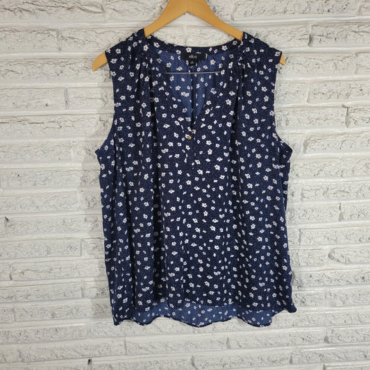 Ellos Plus Size 20 Blouse Blue White Floral Sleeveless V Neck Top Button FLO102E