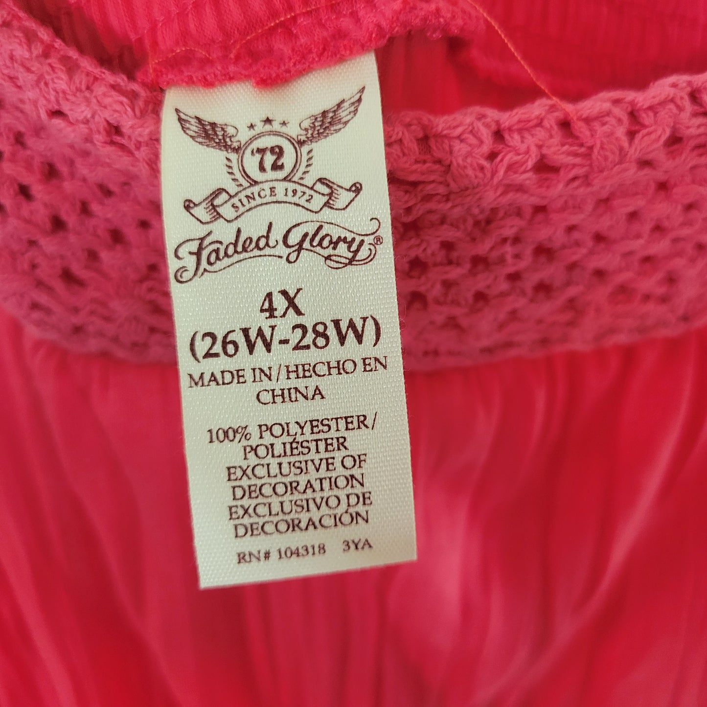 Faded Glory Pink Crochet Midi A-Line Skirt 4X Plus Size Elastic Waist PIN35E