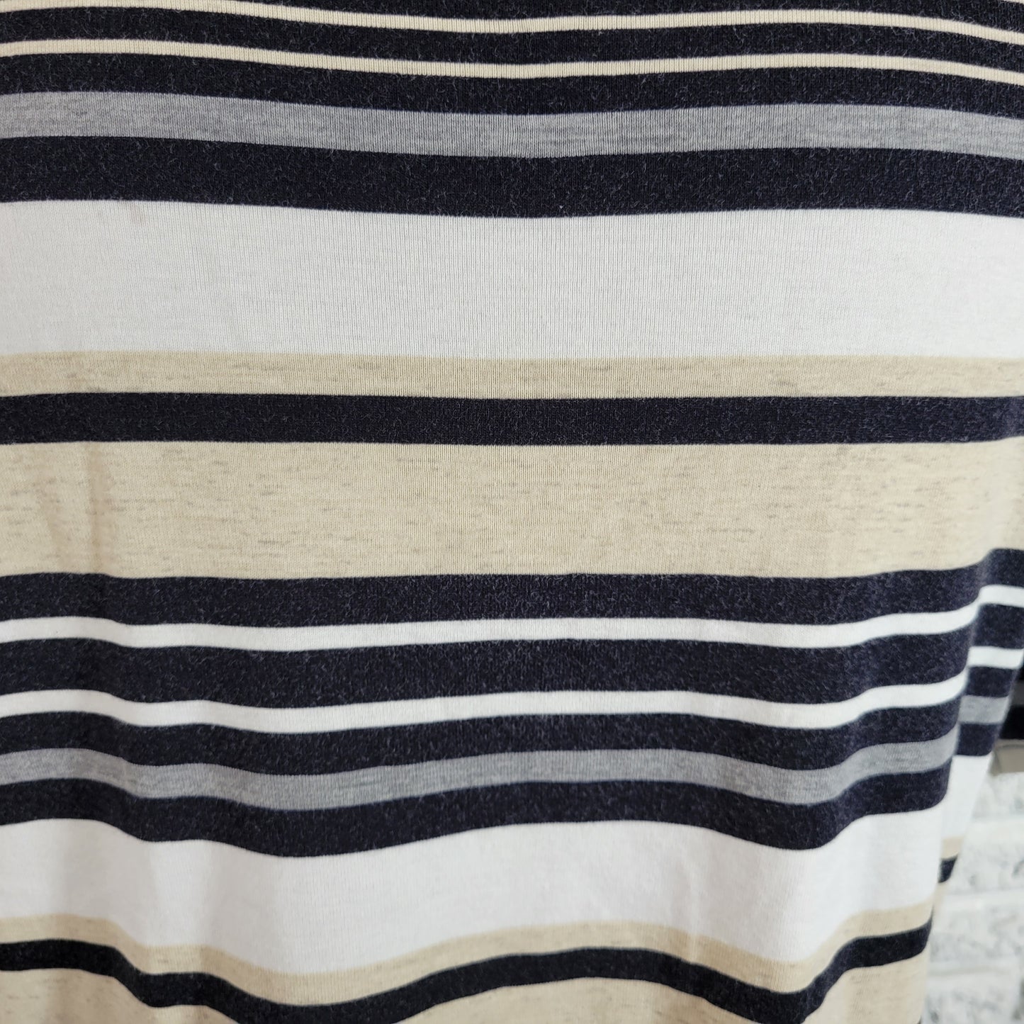 Croft & Barrow Striped Tee XL Black Gray V-Neck Cotton Short Sleeve Top STR165E