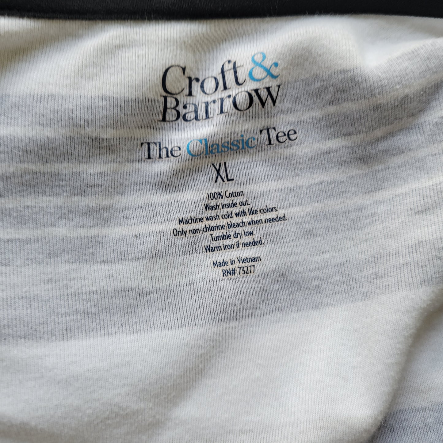 Croft & Barrow Striped Tee XL Black Gray V-Neck Cotton Short Sleeve Top STR165E