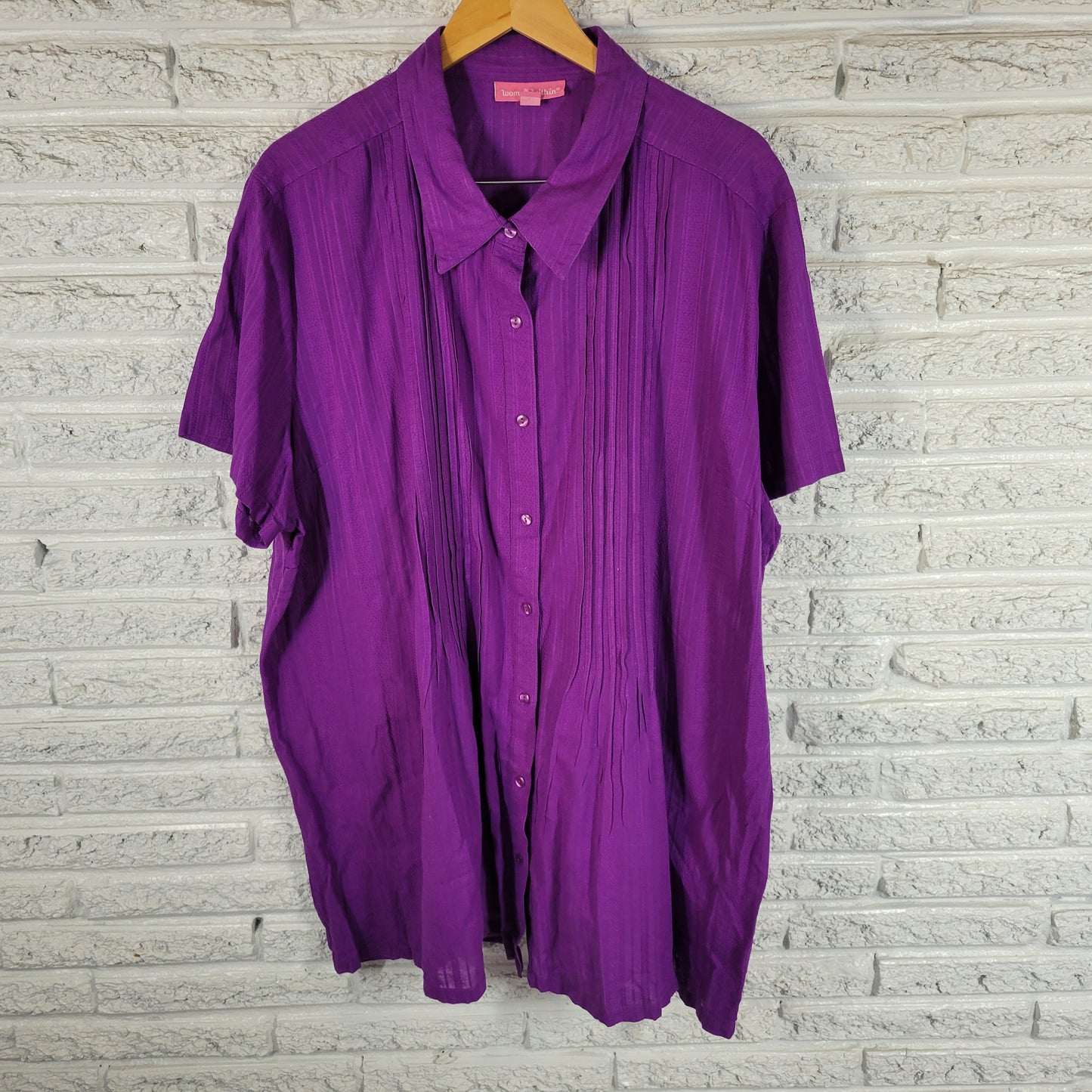 Woman Within Pintucked Blouse 3X Purple Sheer 100% Cotton Short Sleeve PUR66E