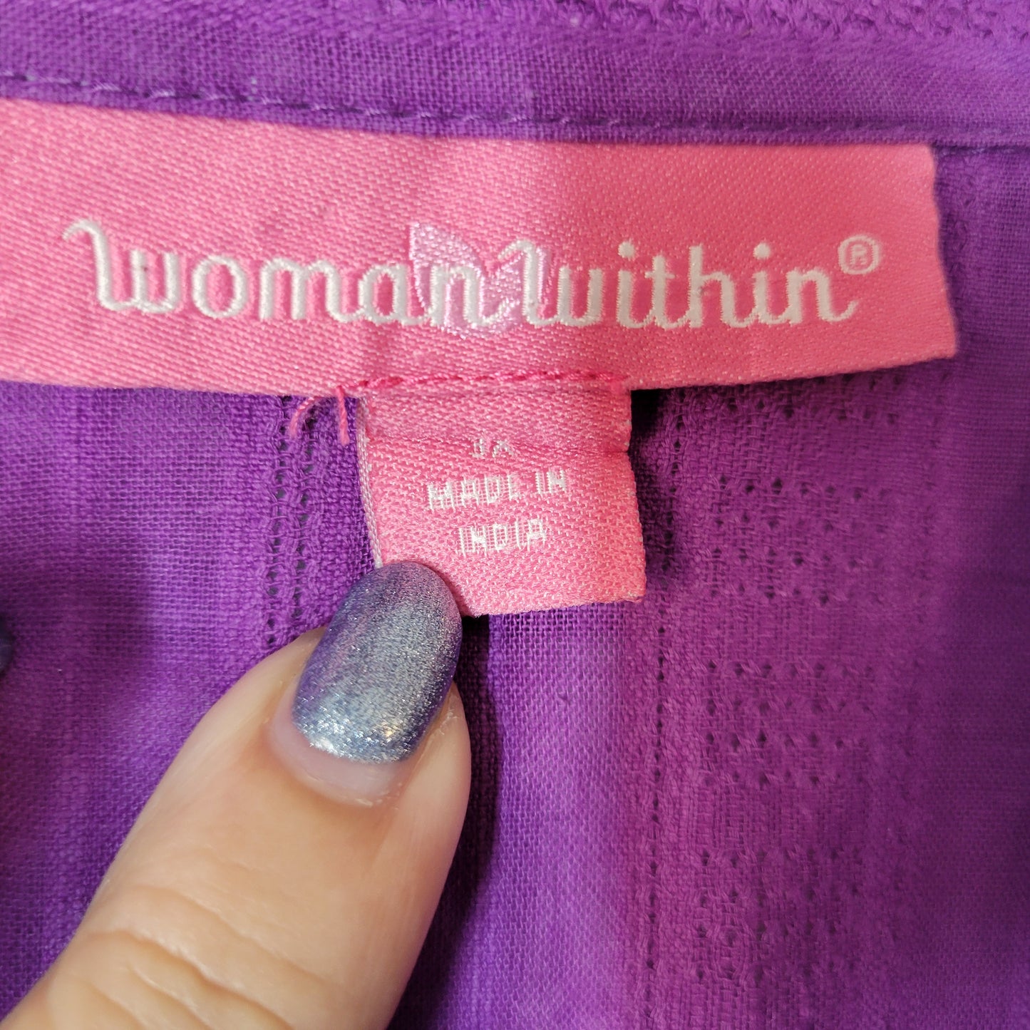 Woman Within Pintucked Blouse 3X Purple Sheer 100% Cotton Short Sleeve PUR66E