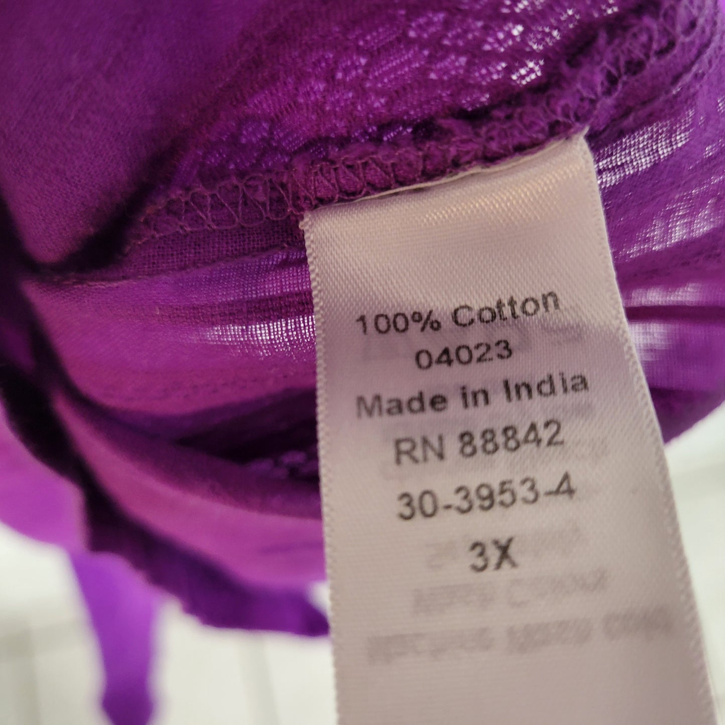 Woman Within Pintucked Blouse 3X Purple Sheer 100% Cotton Short Sleeve PUR66E
