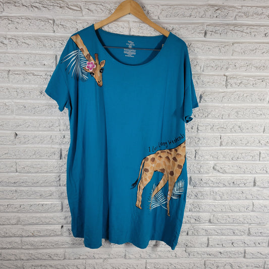 Secret Treasures Pajama Top 2X 3X Blue Giraffe Print Sleep Short Sleeve NOV6E