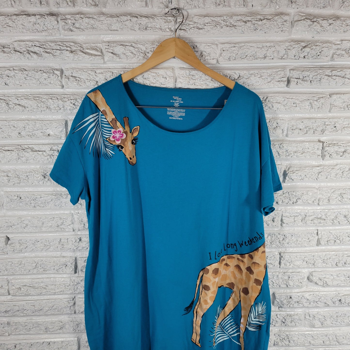 Secret Treasures Pajama Top 2X 3X Blue Giraffe Print Sleep Short Sleeve NOV6E