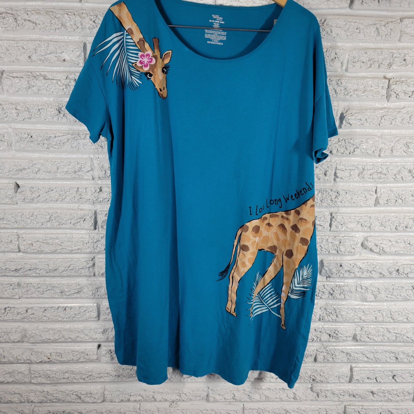 Secret Treasures Pajama Top 2X 3X Blue Giraffe Print Sleep Short Sleeve NOV6E