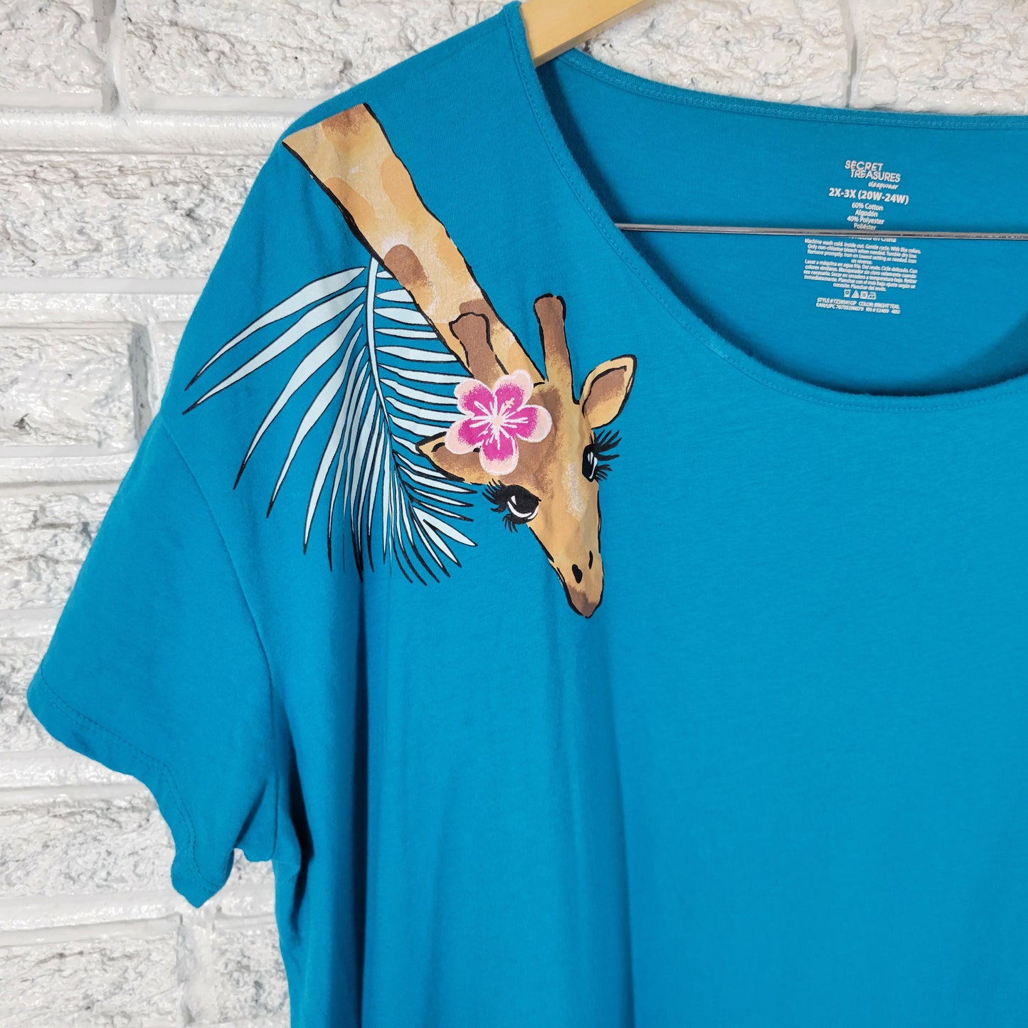 Secret Treasures Pajama Top 2X 3X Blue Giraffe Print Sleep Short Sleeve NOV6E