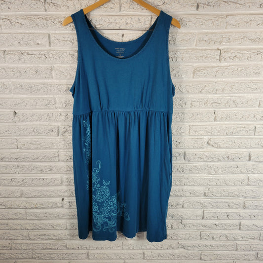 Sonoma Floral Tank Dress 2X Blue Sleeveless Cotton Blend Pullover Pockets BLU59E