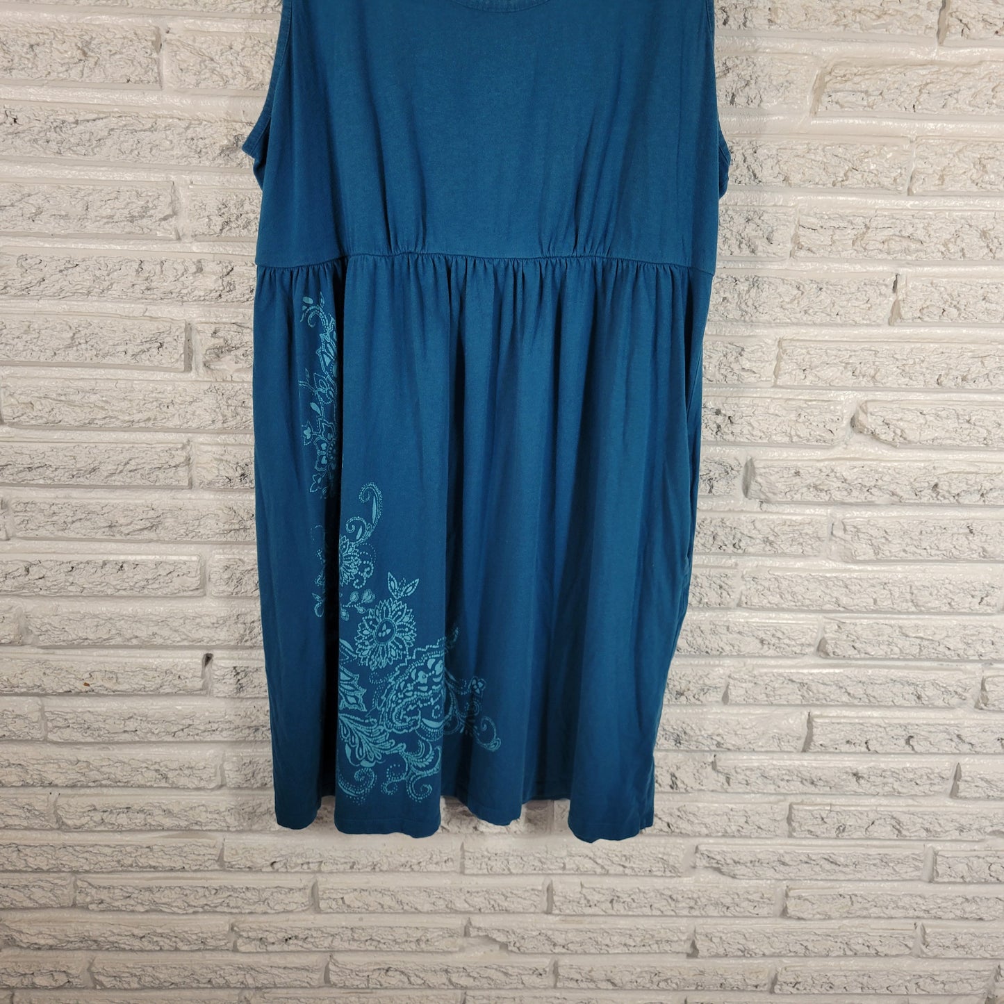Sonoma Floral Tank Dress 2X Blue Sleeveless Cotton Blend Pullover Pockets BLU59E