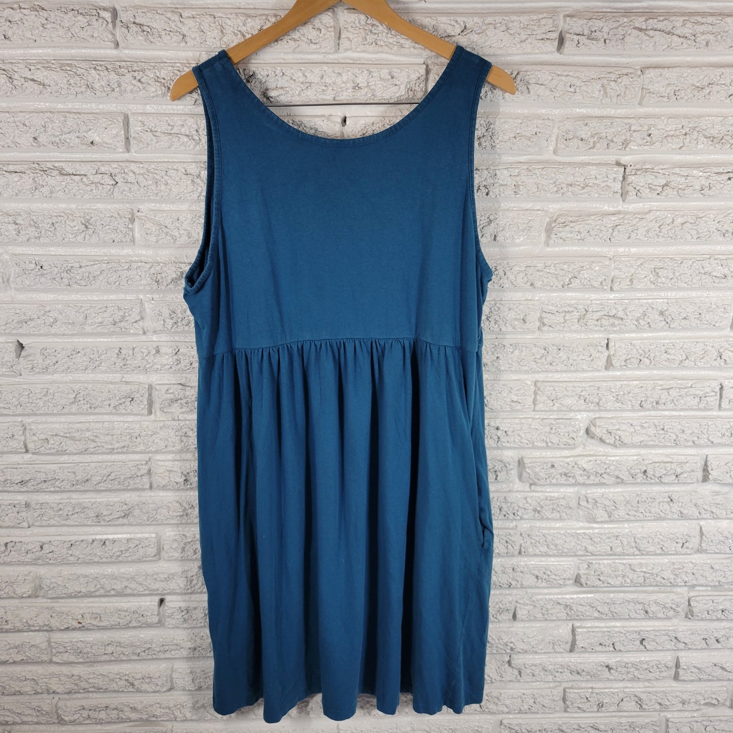 Sonoma Floral Tank Dress 2X Blue Sleeveless Cotton Blend Pullover Pockets BLU59E