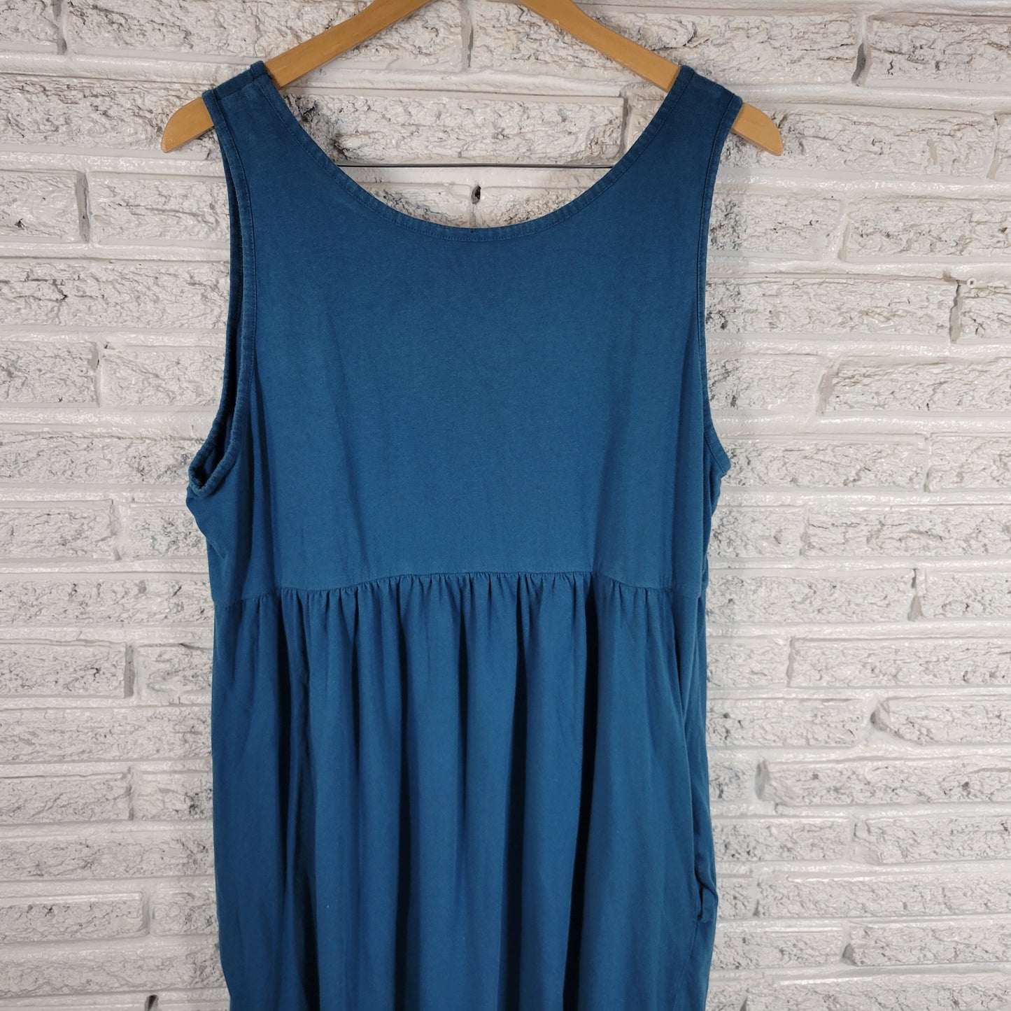 Sonoma Floral Tank Dress 2X Blue Sleeveless Cotton Blend Pullover Pockets BLU59E