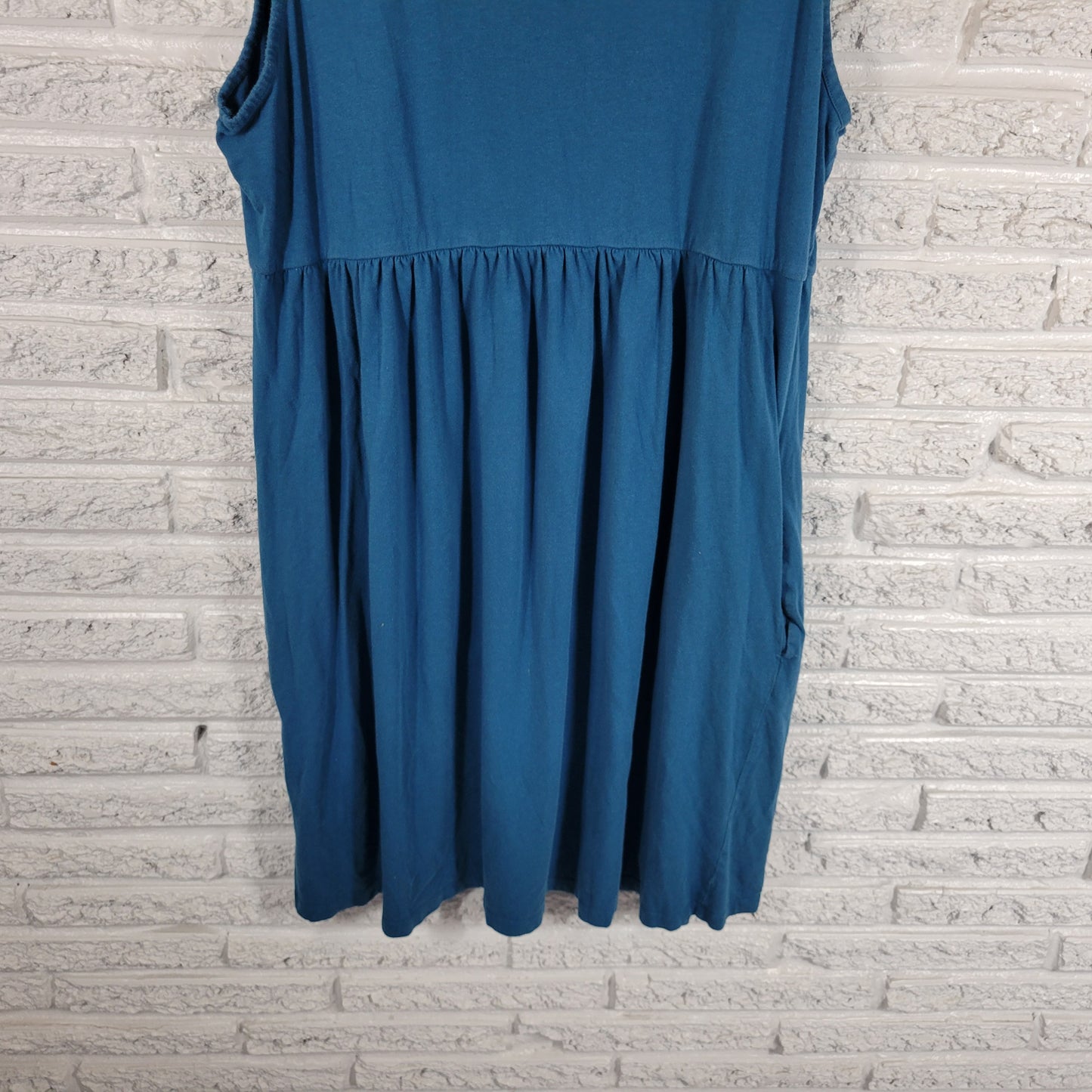 Sonoma Floral Tank Dress 2X Blue Sleeveless Cotton Blend Pullover Pockets BLU59E