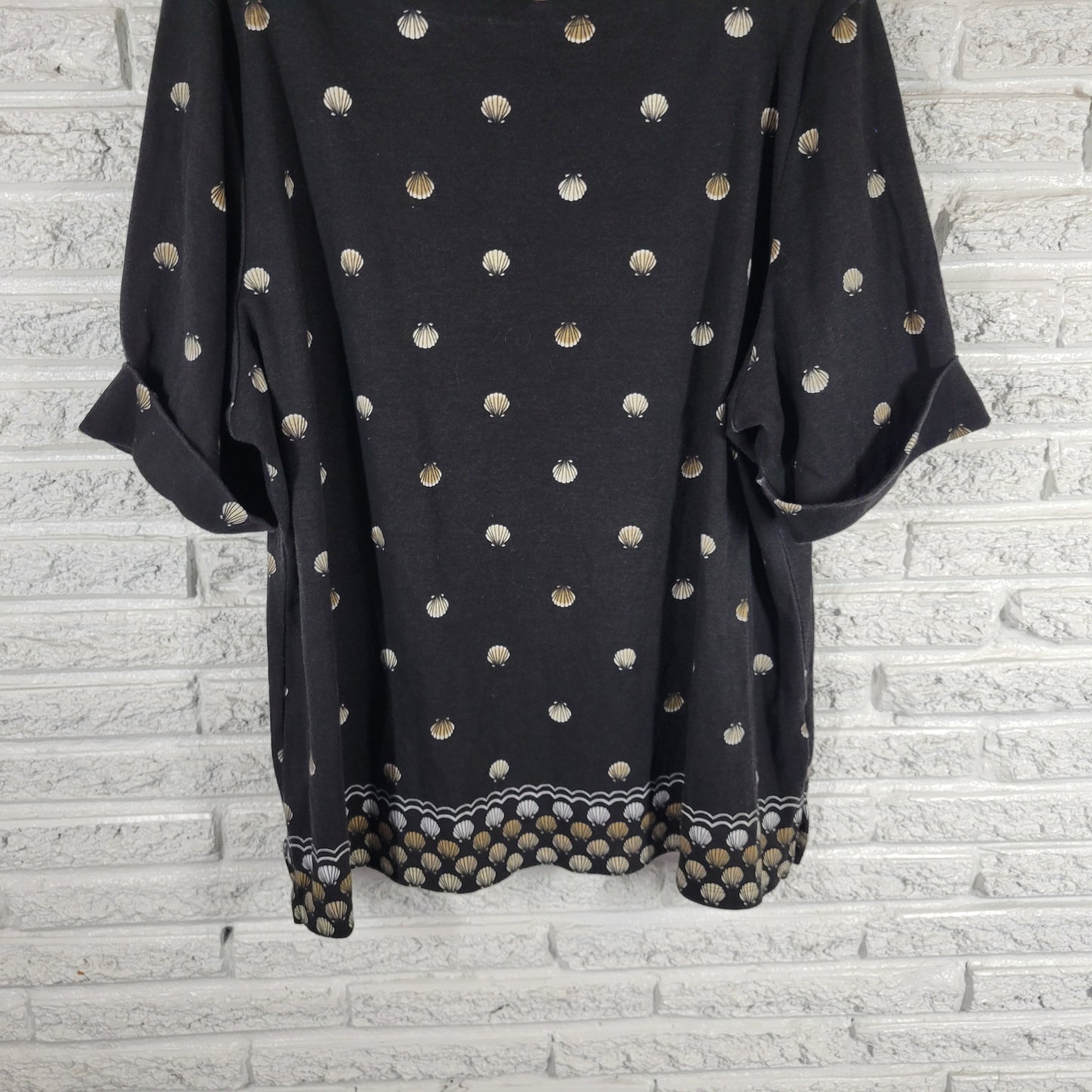 Karen Scott 3X Black Shells Tee Shirt Short Sleeve Cotton Blend Plus BLA24E