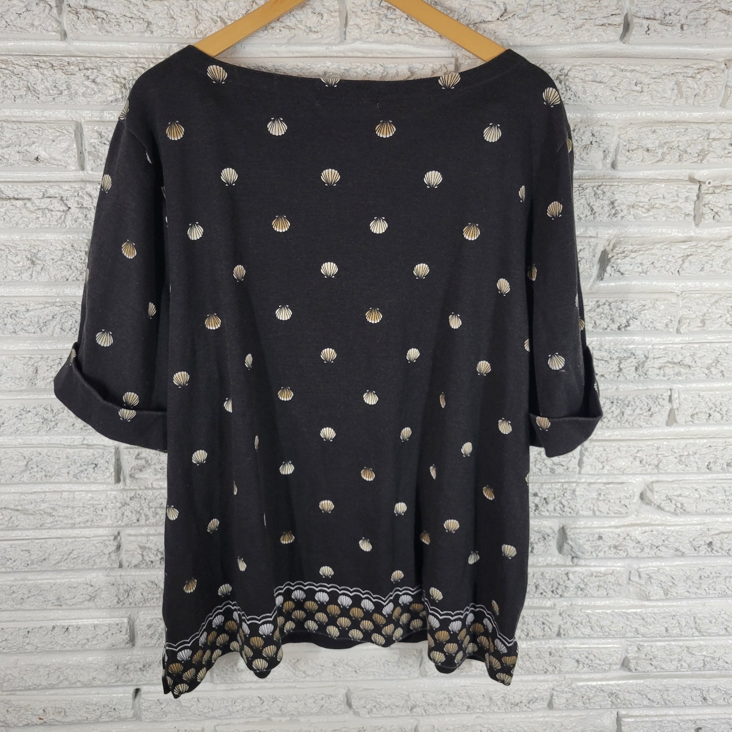 Karen Scott 3X Black Shells Tee Shirt Short Sleeve Cotton Blend Plus BLA24E