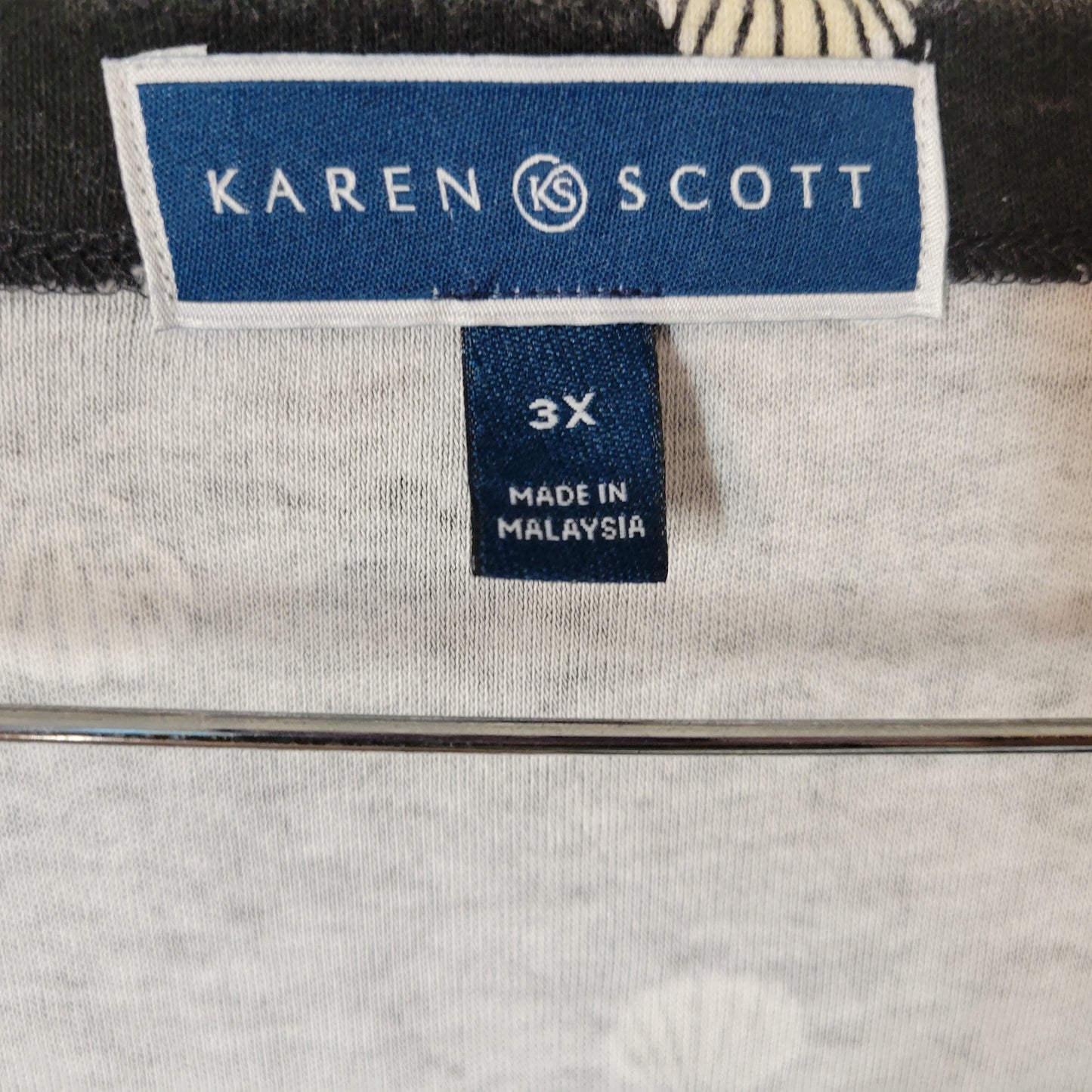 Karen Scott 3X Black Shells Tee Shirt Short Sleeve Cotton Blend Plus BLA24E