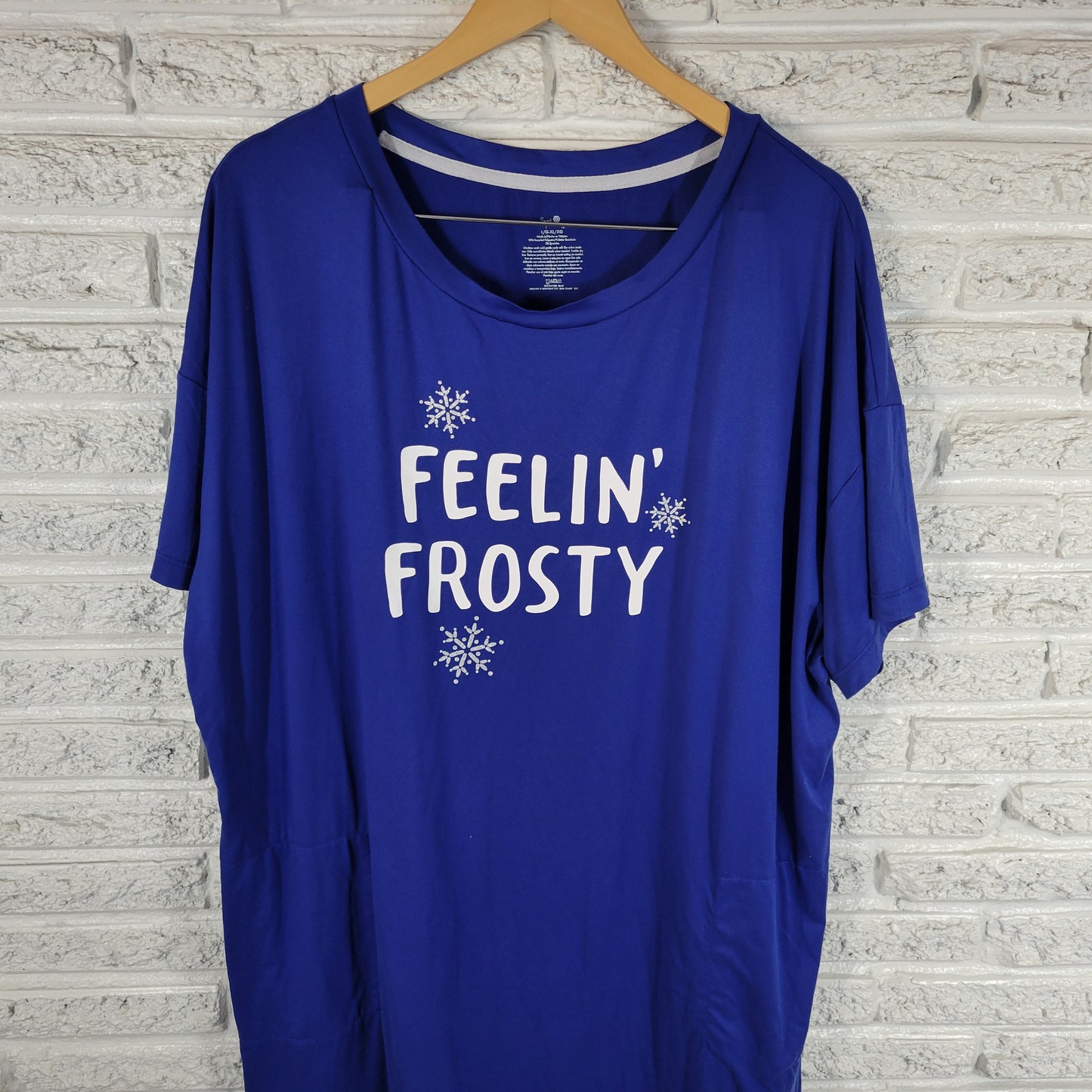 Secret Treasures Pajama Top L XL Short Sleeve Crew Neck Glitter Sleep BLU58E