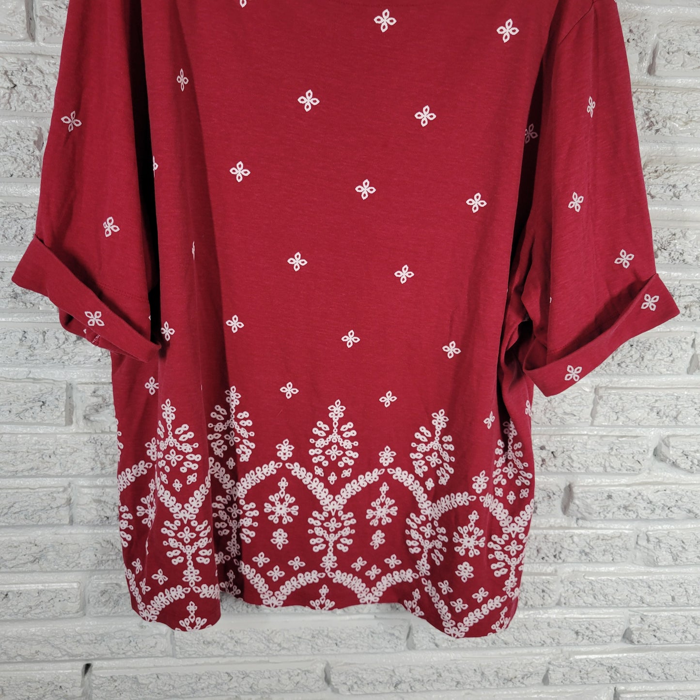 Karen Scott 3X Red Geometric Tee Short Sleeve Cotton Blend Plus Size Crew RED15E