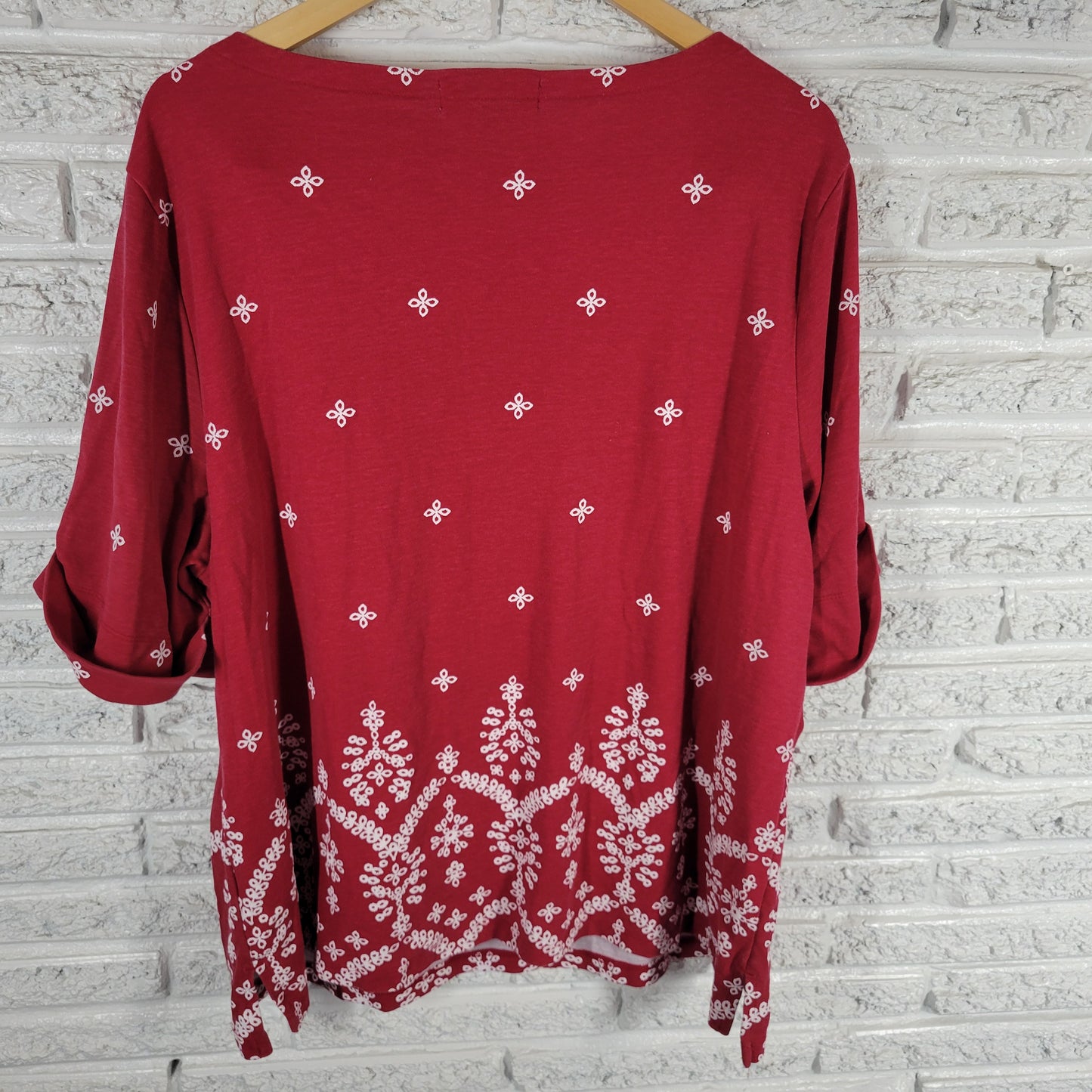 Karen Scott 3X Red Geometric Tee Short Sleeve Cotton Blend Plus Size Crew RED15E