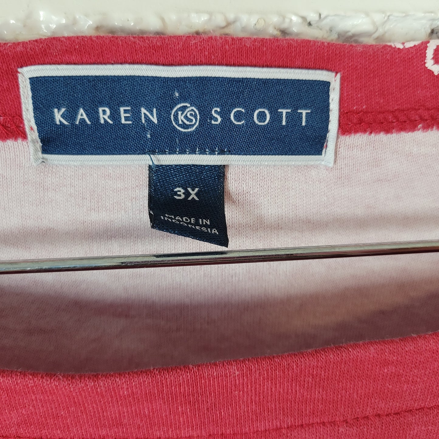 Karen Scott 3X Red Geometric Tee Short Sleeve Cotton Blend Plus Size Crew RED15E