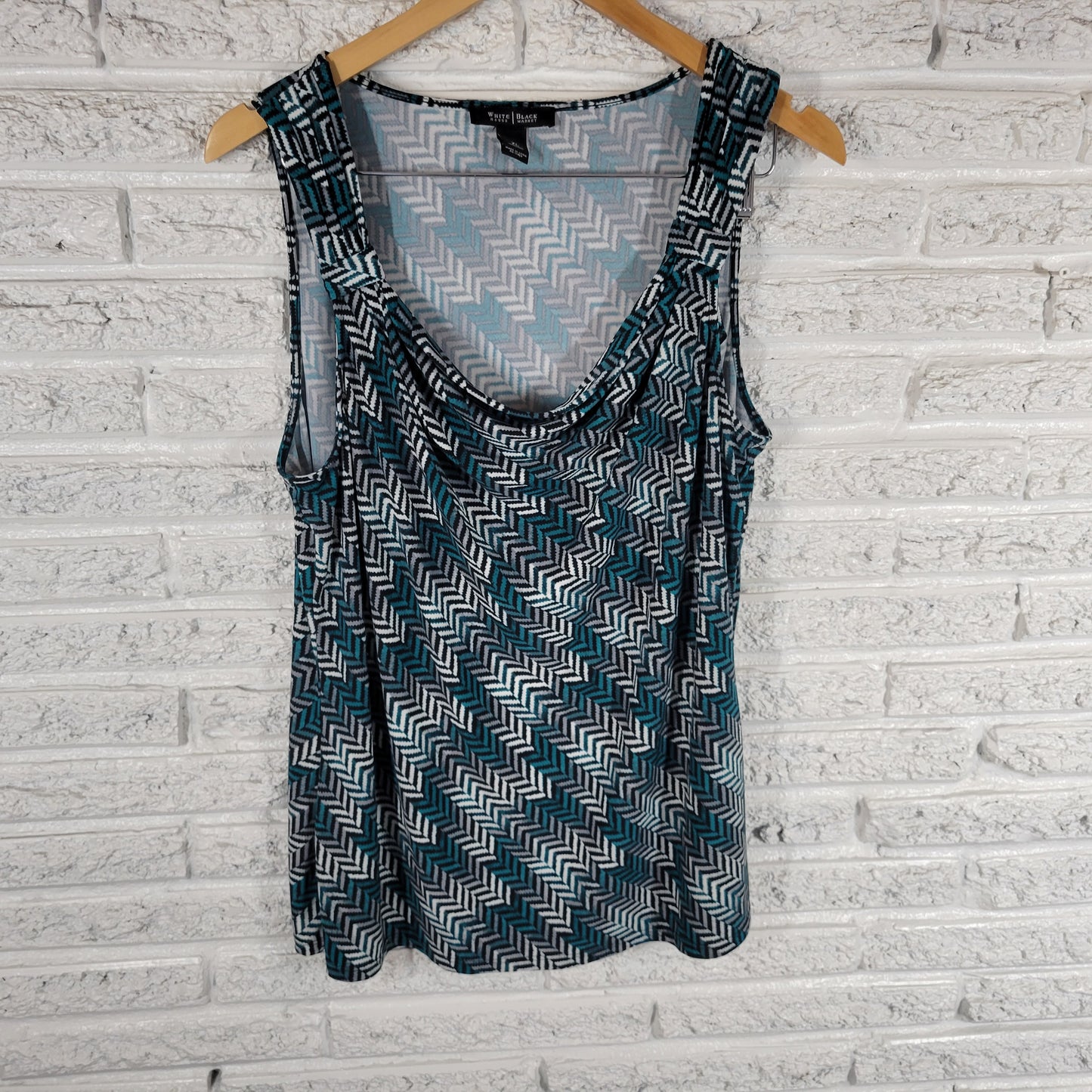 White House Black Market XL Tank Top Geometric Zig Zag Draped Neck Travel GEO55E