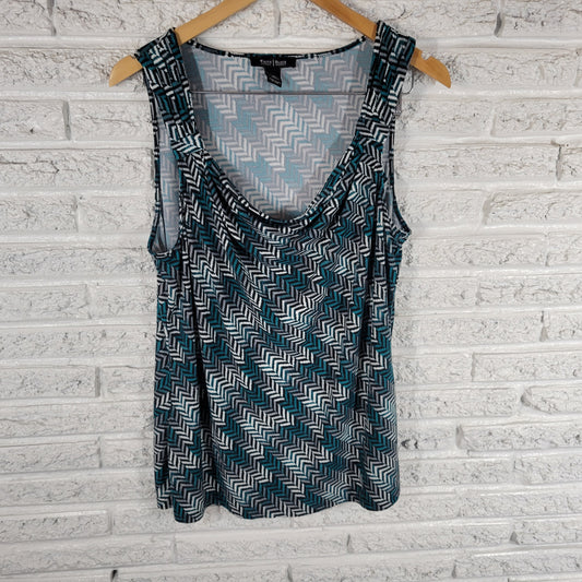 White House Black Market XL Tank Top Geometric Zig Zag Draped Neck Travel GEO55E