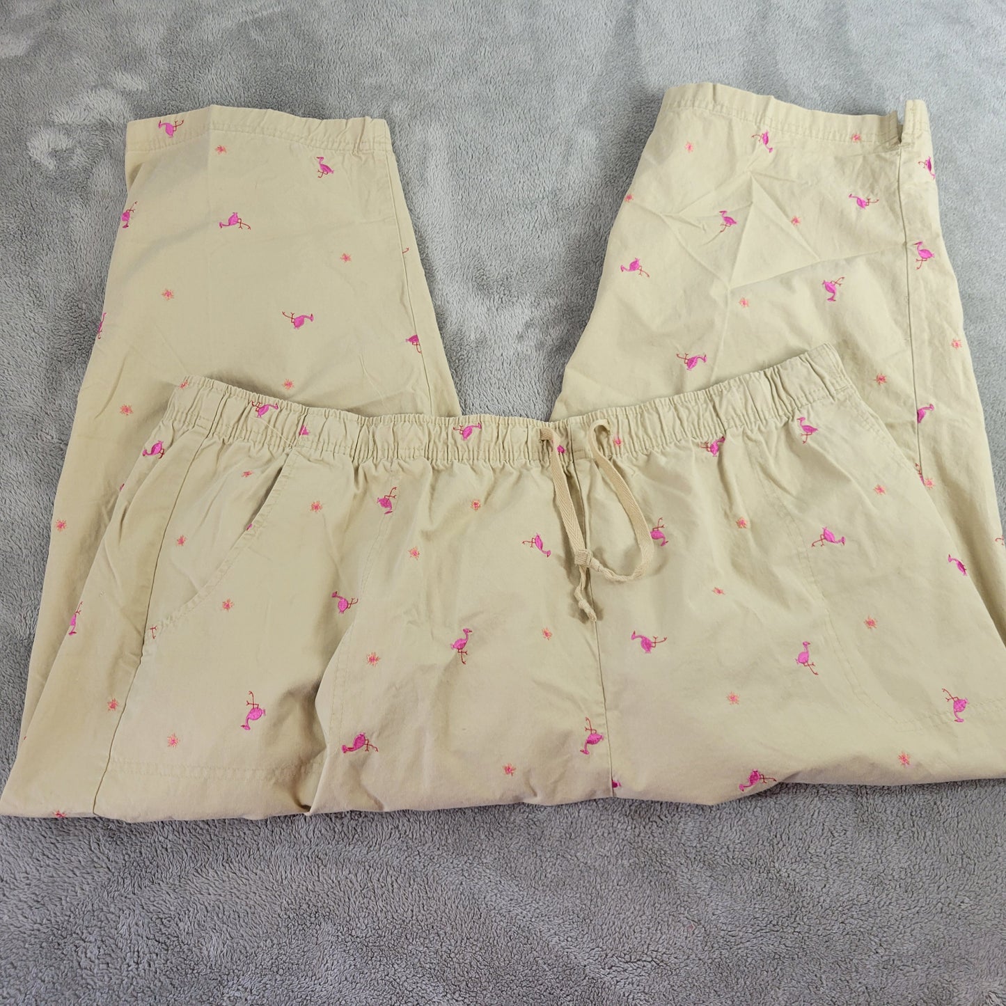 Basic Editions Beige Flamingo Capri Pants 2X Plus Cotton Elastic Waist A25E