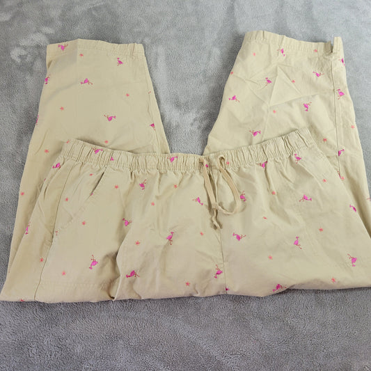 Basic Editions Beige Flamingo Capri Pants 2X Plus Cotton Elastic Waist A25E