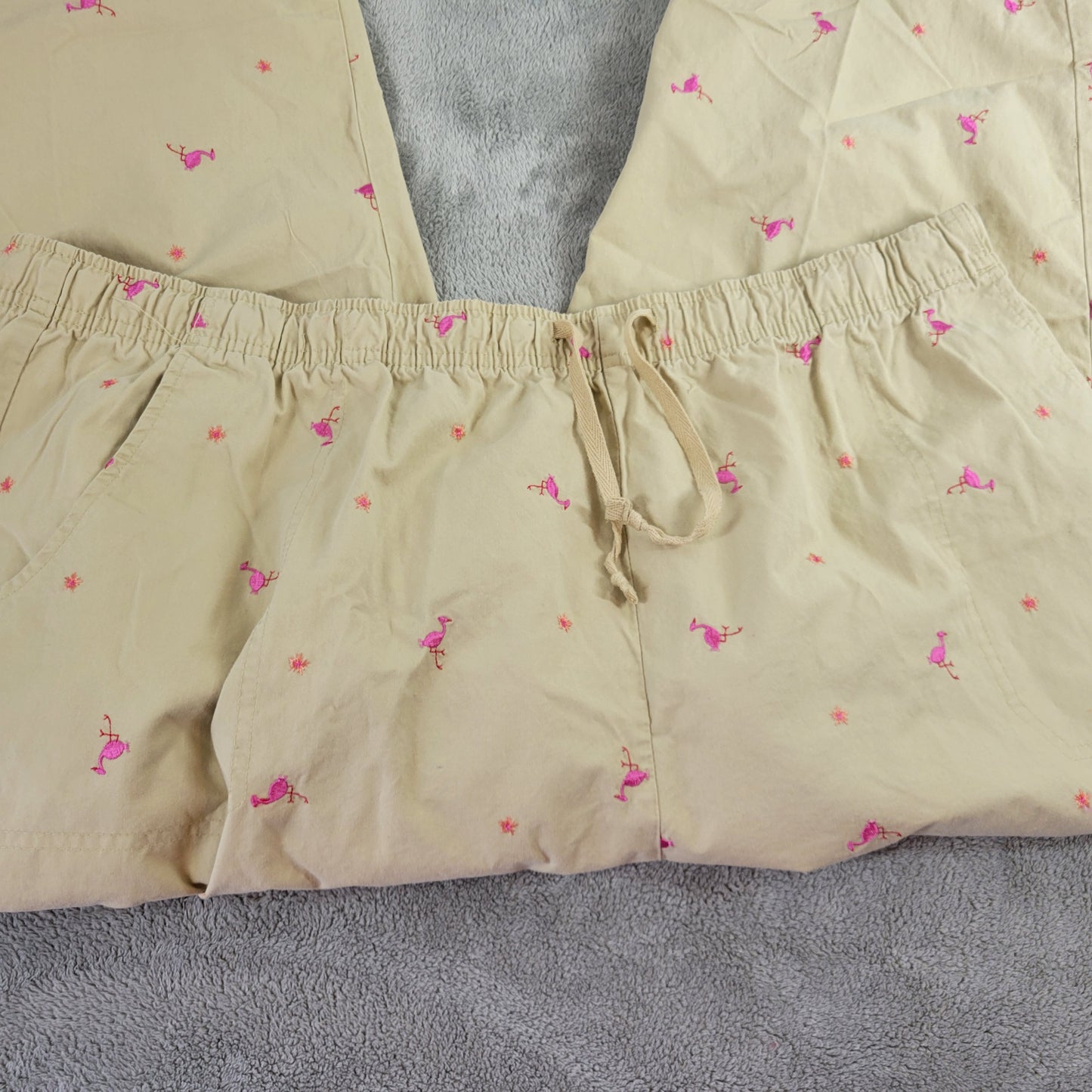 Basic Editions Beige Flamingo Capri Pants 2X Plus Cotton Elastic Waist A25E