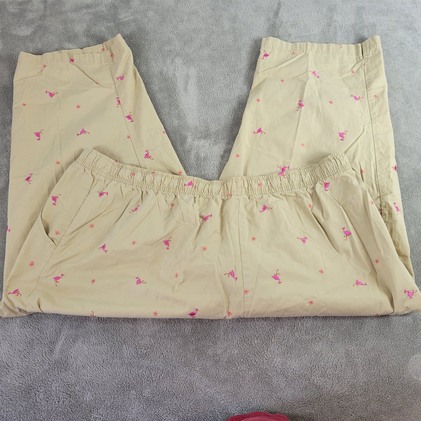 Basic Editions Beige Flamingo Capri Pants 2X Plus Cotton Elastic Waist A25E