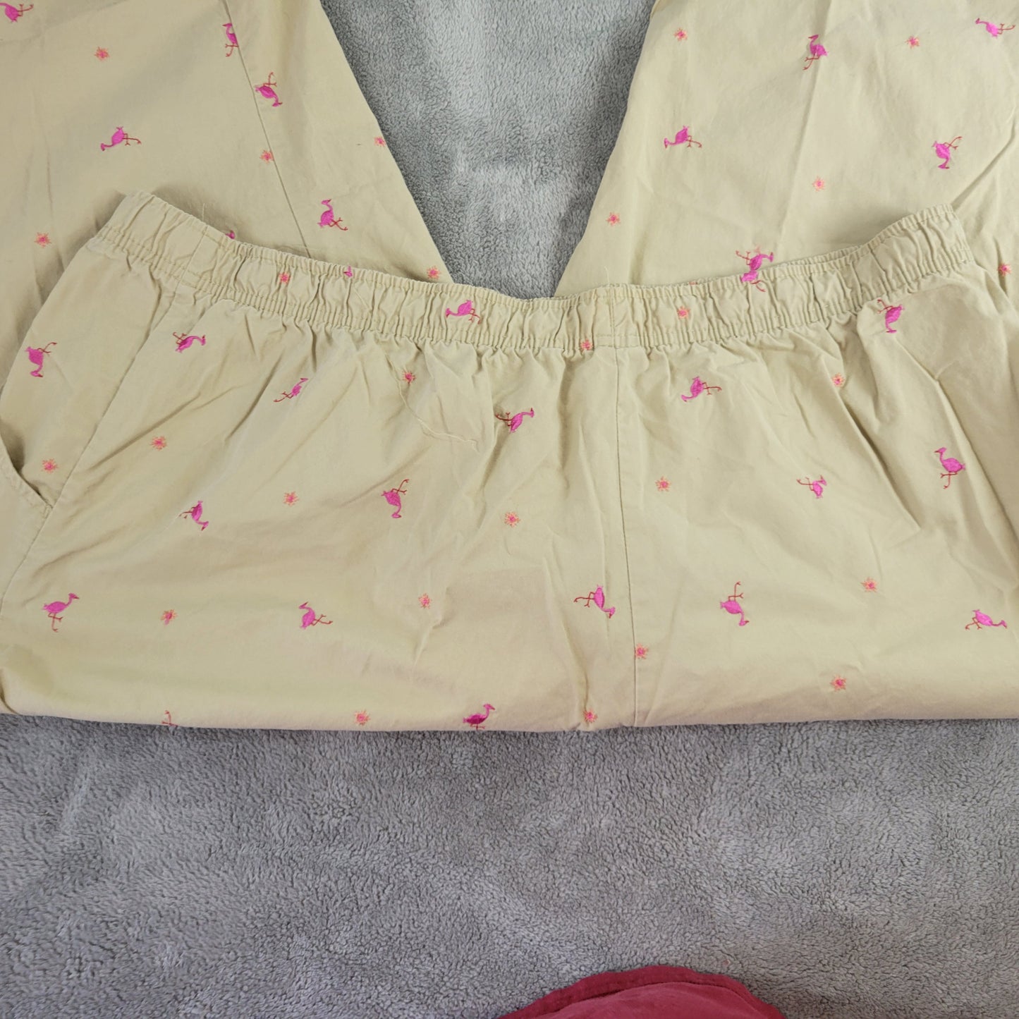 Basic Editions Beige Flamingo Capri Pants 2X Plus Cotton Elastic Waist A25E