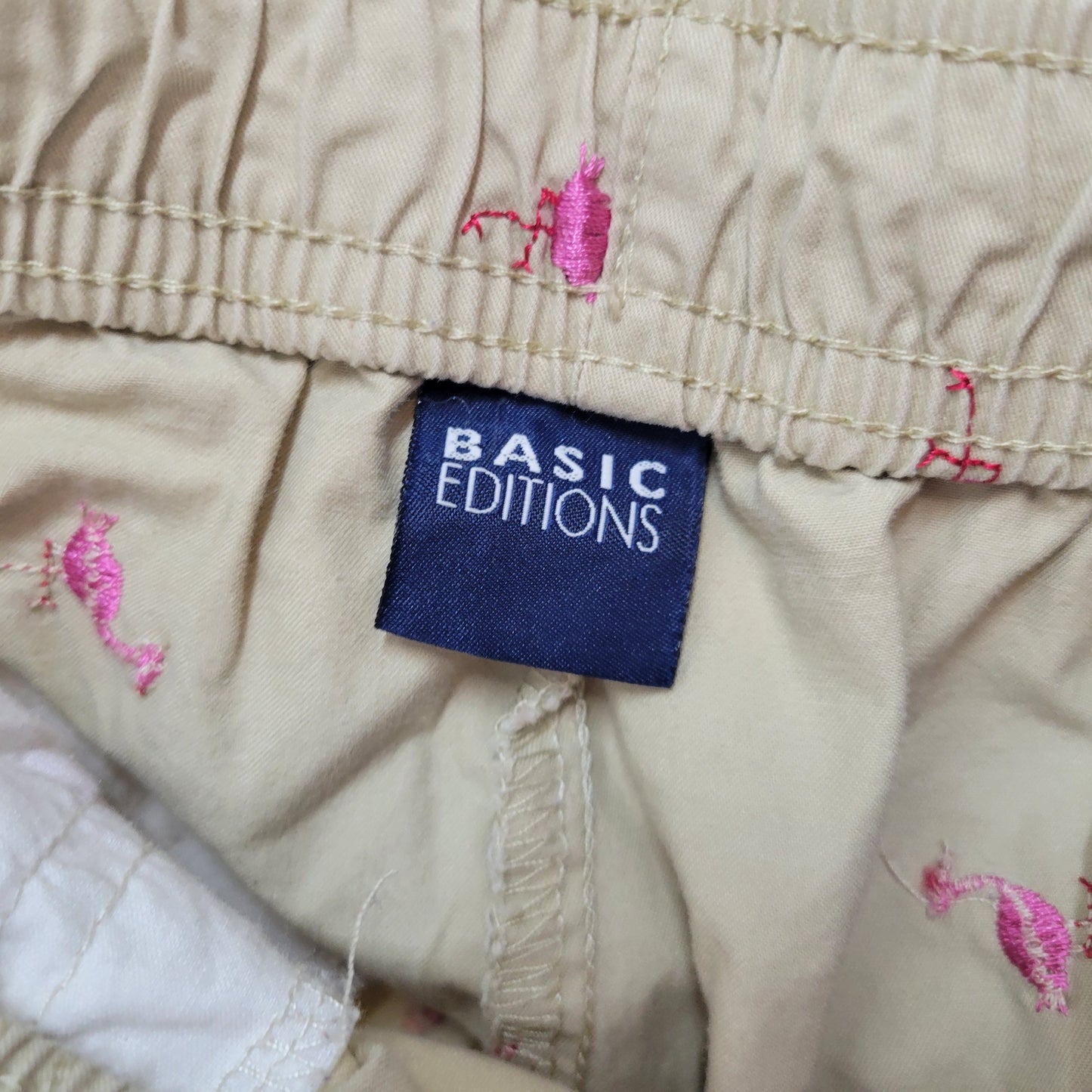 Basic Editions Beige Flamingo Capri Pants 2X Plus Cotton Elastic Waist A25E