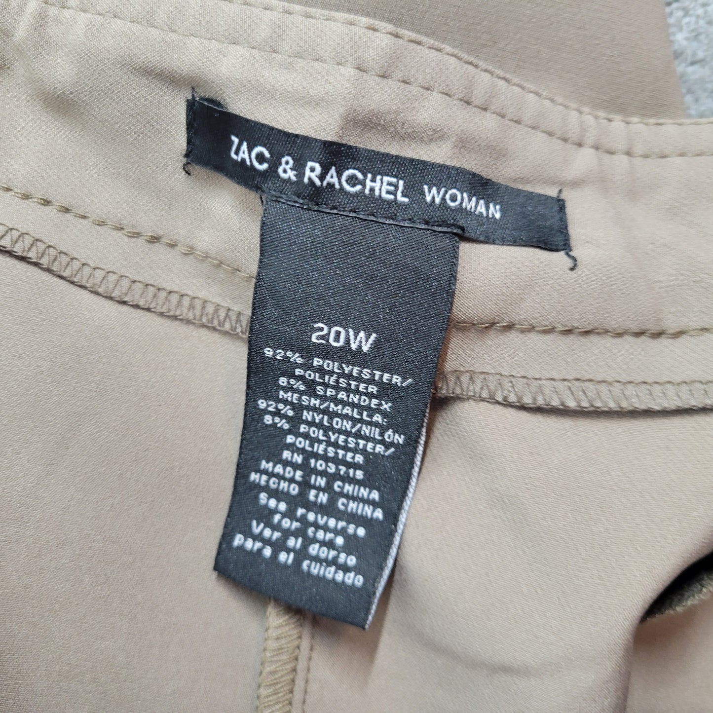 Zac & Rachel Tan Pants 20W Plus Pull On Elastic Waist Straight Leg Crop BRO24E