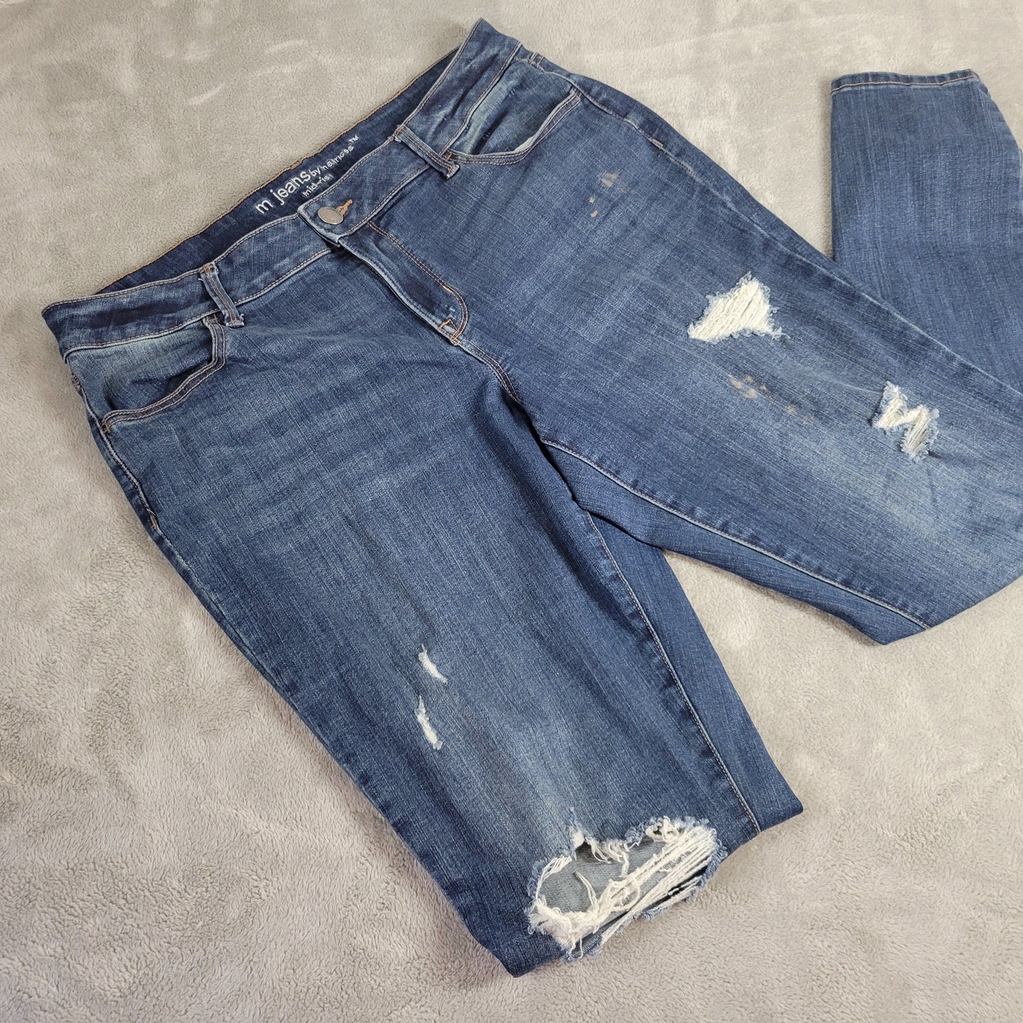 Maurices M Jeans Womens Skinny XL X-Long Dark Wash Distressed Tall SKI10E