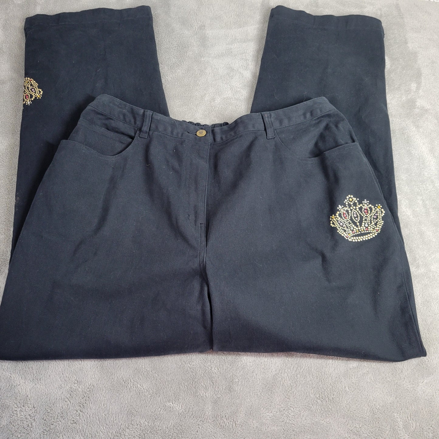 Quacker Factory Black Denim Jeans 1X Plus Rhinestone Studded Straight Leg SL2E