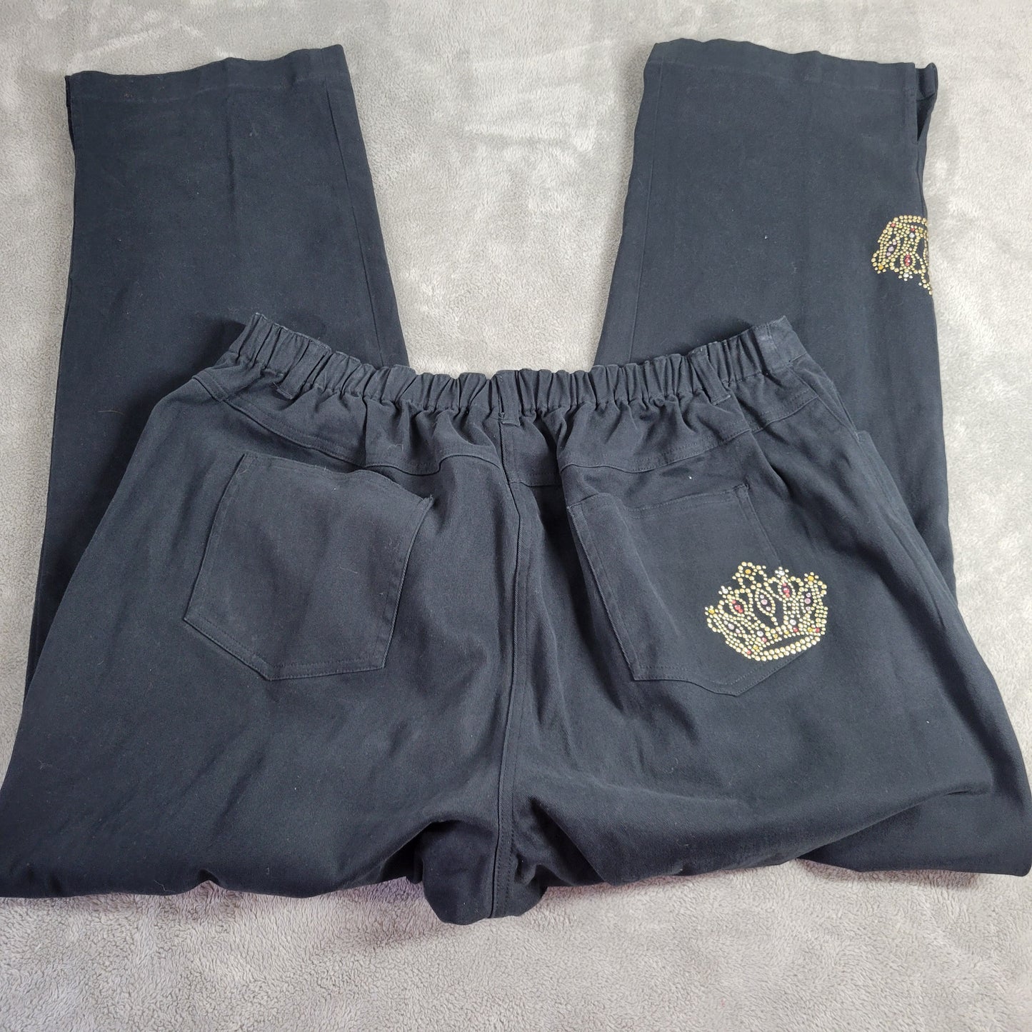 Quacker Factory Black Denim Jeans 1X Plus Rhinestone Studded Straight Leg SL2E