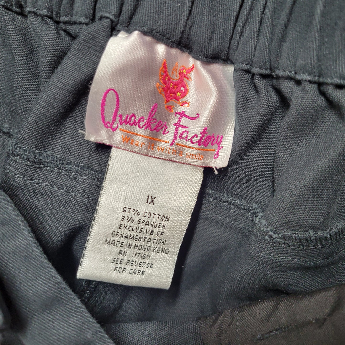 Quacker Factory Black Denim Jeans 1X Plus Rhinestone Studded Straight Leg SL2E