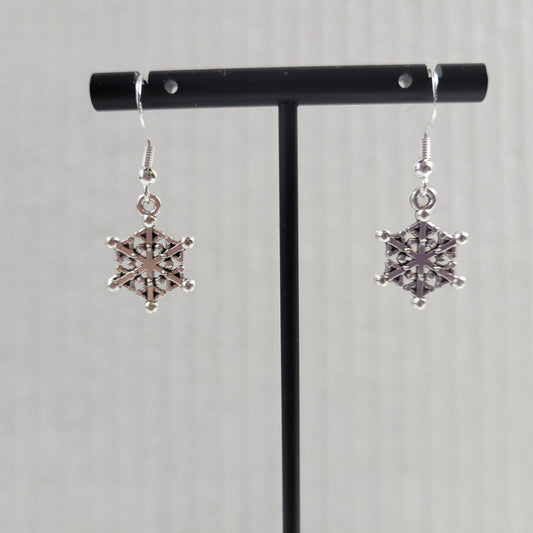 Silver Snowflake Dangle Earrings Winter Christmas Holiday Charm Jewelry E143E