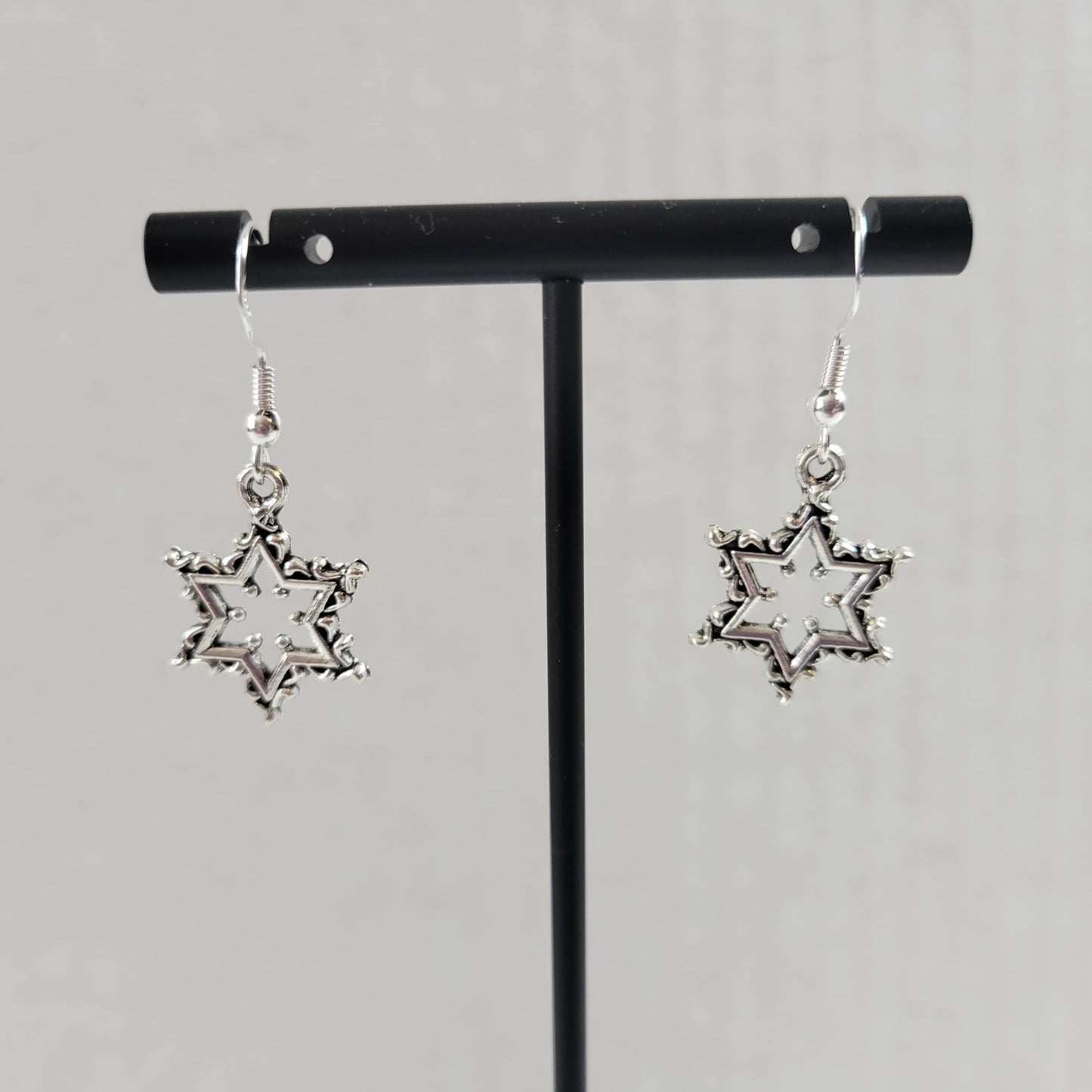 Silver Star of David Dangle Earrings Judaica Hanukkah Snowflake Jewelry E147E