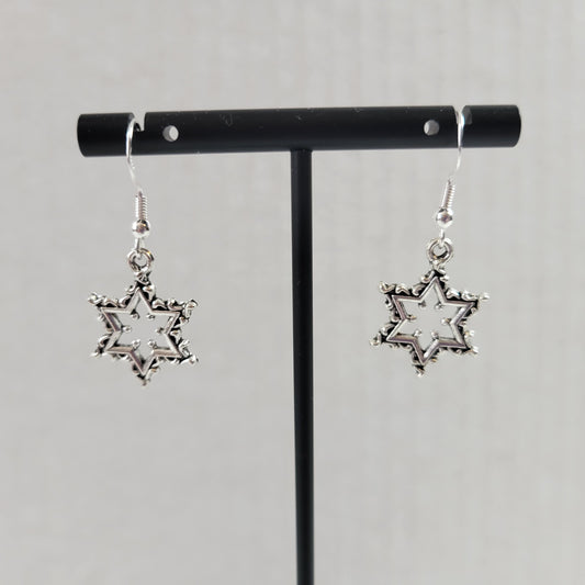 Silver Star of David Dangle Earrings Judaica Hanukkah Snowflake Jewelry E147E