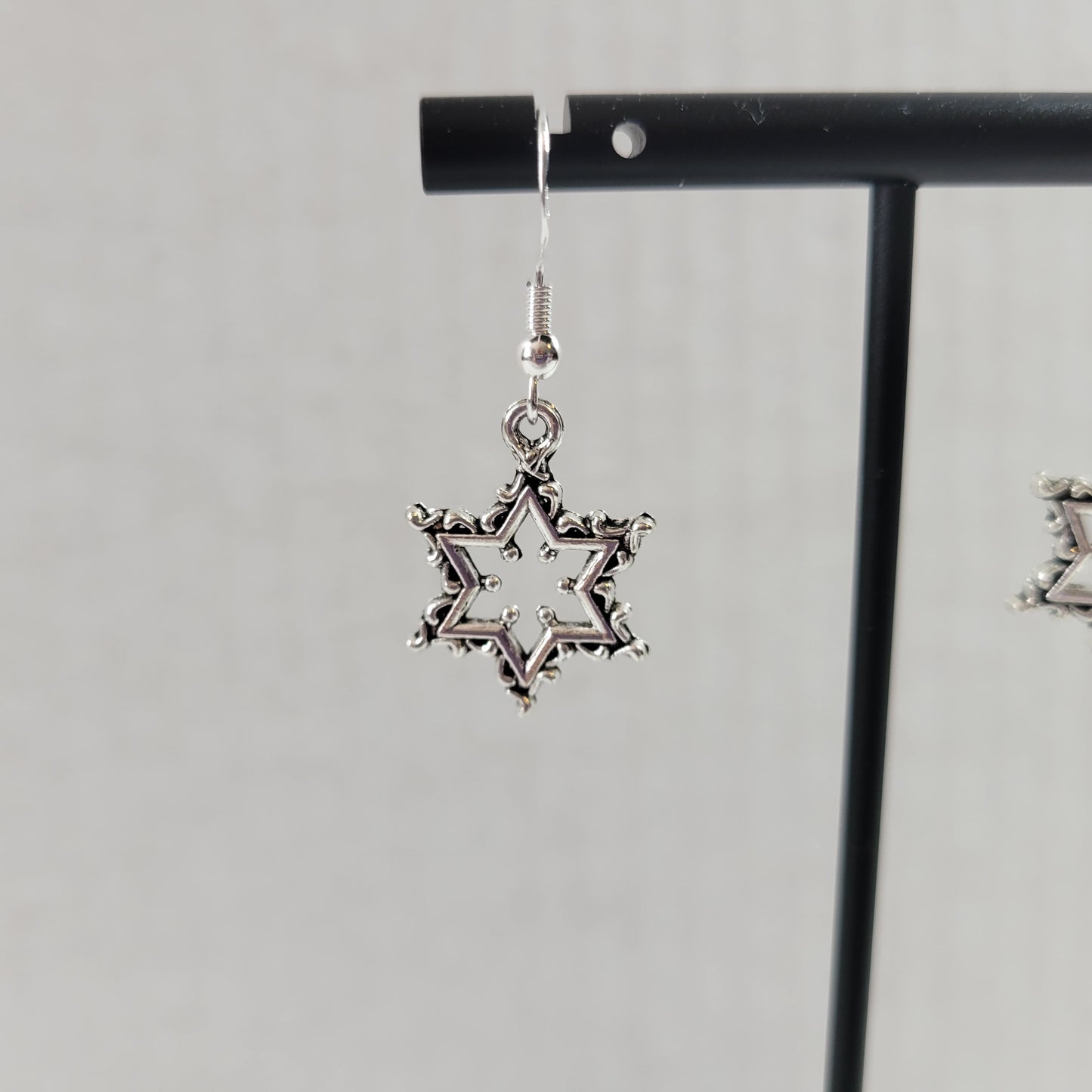 Silver Star of David Dangle Earrings Judaica Hanukkah Snowflake Jewelry E147E