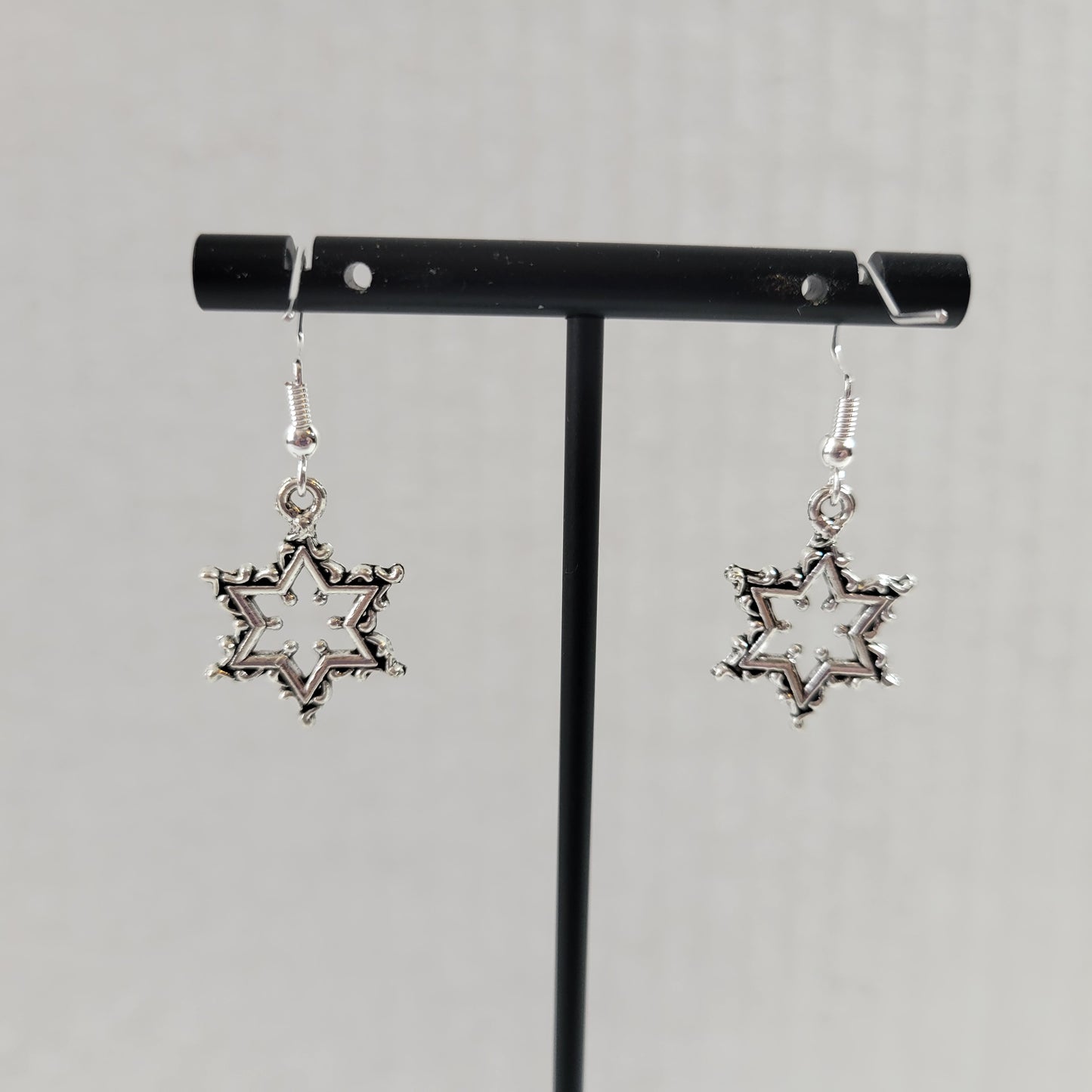 Silver Star of David Dangle Earrings Judaica Hanukkah Snowflake Jewelry E147E