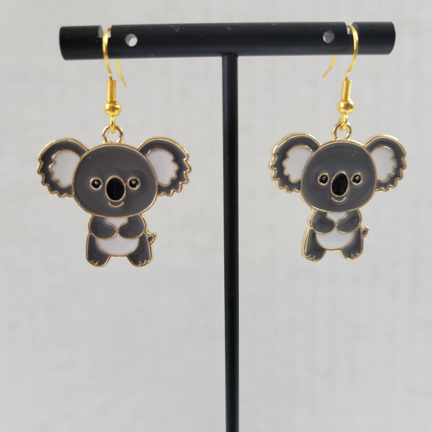 Cute Enamel Koala Bear Drop Earrings Gold Tone Wire Hooks Animal Jewelry E150E