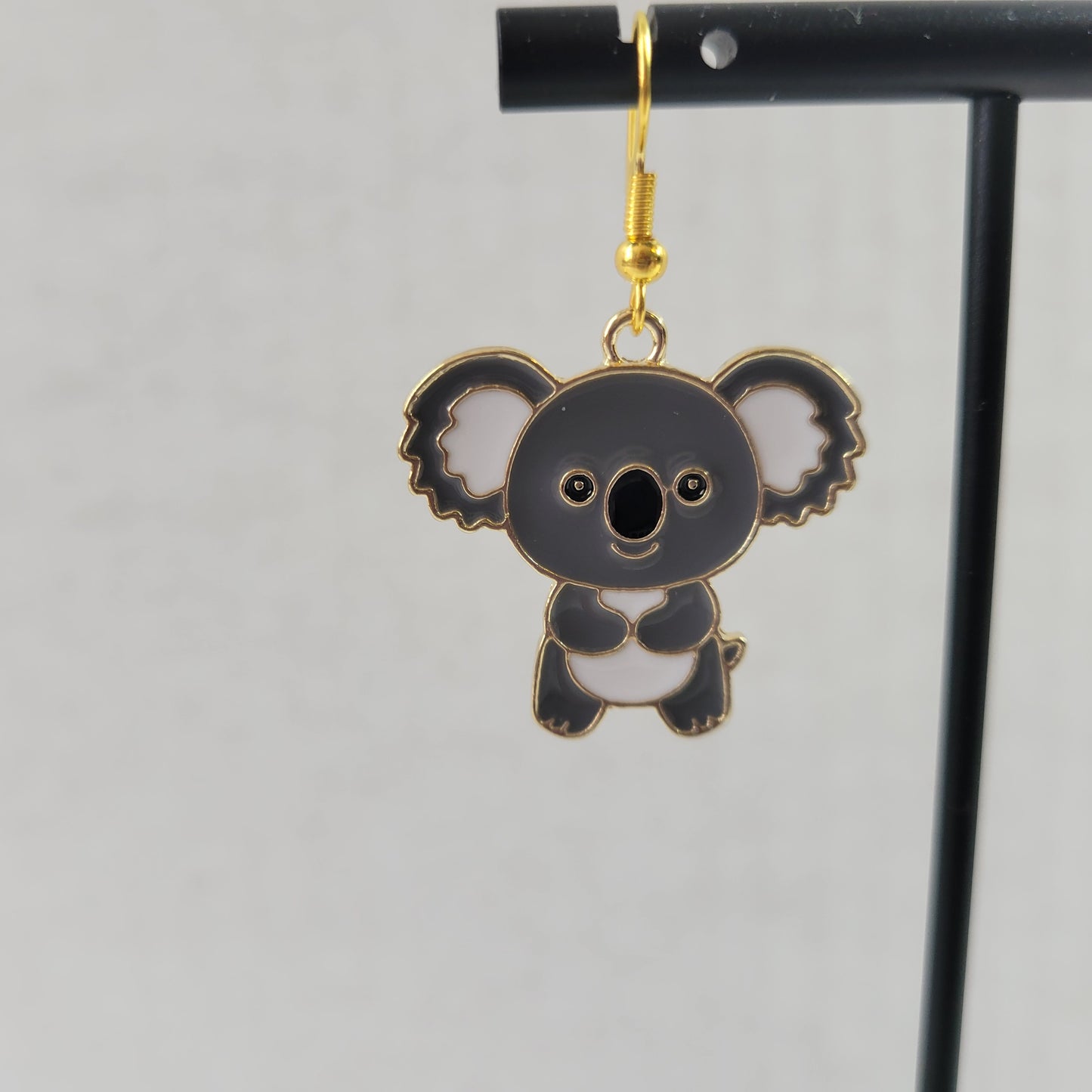 Cute Enamel Koala Bear Drop Earrings Gold Tone Wire Hooks Animal Jewelry E150E
