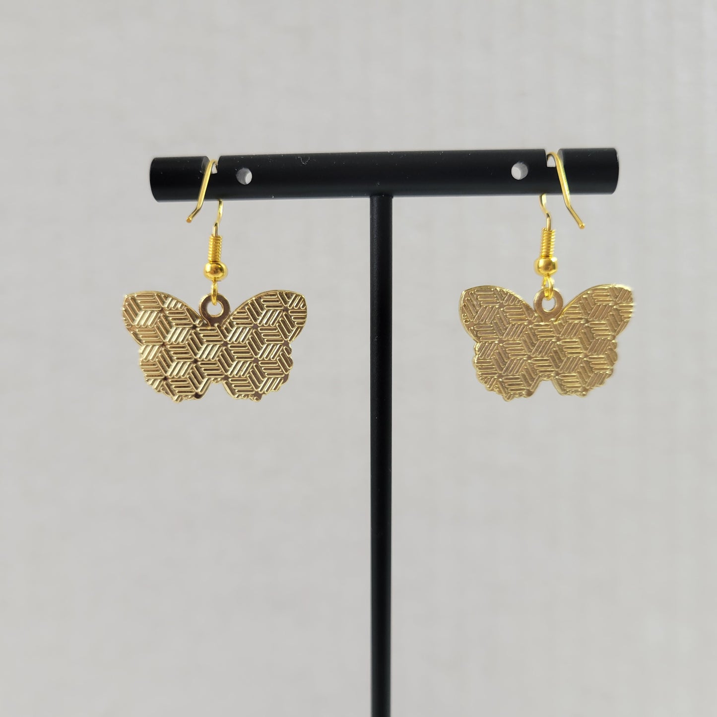 Purple Butterfly Enamel Drop Earrings Gold Tone Wire Hooks Celestial Moth E151E